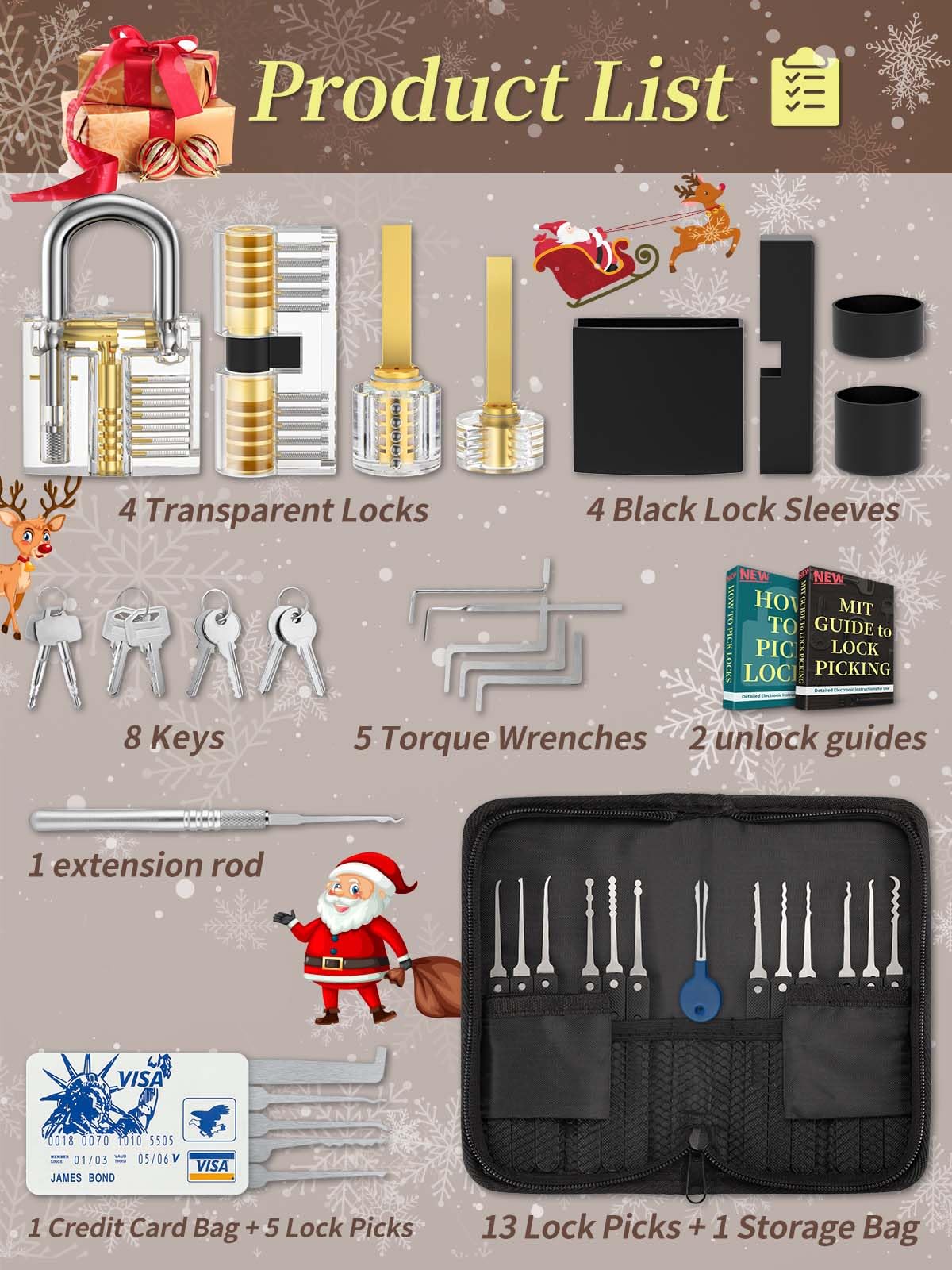 FAHEFANA 38-pièces Kit Crochetage Serrure, [2026 Difficulté Upgrade] Taille de La Carte de Crédit Lock Picking Kit avec 4 Serrures Transparentes, Guide D'ouverture de Serrure pour Débutants et Pro