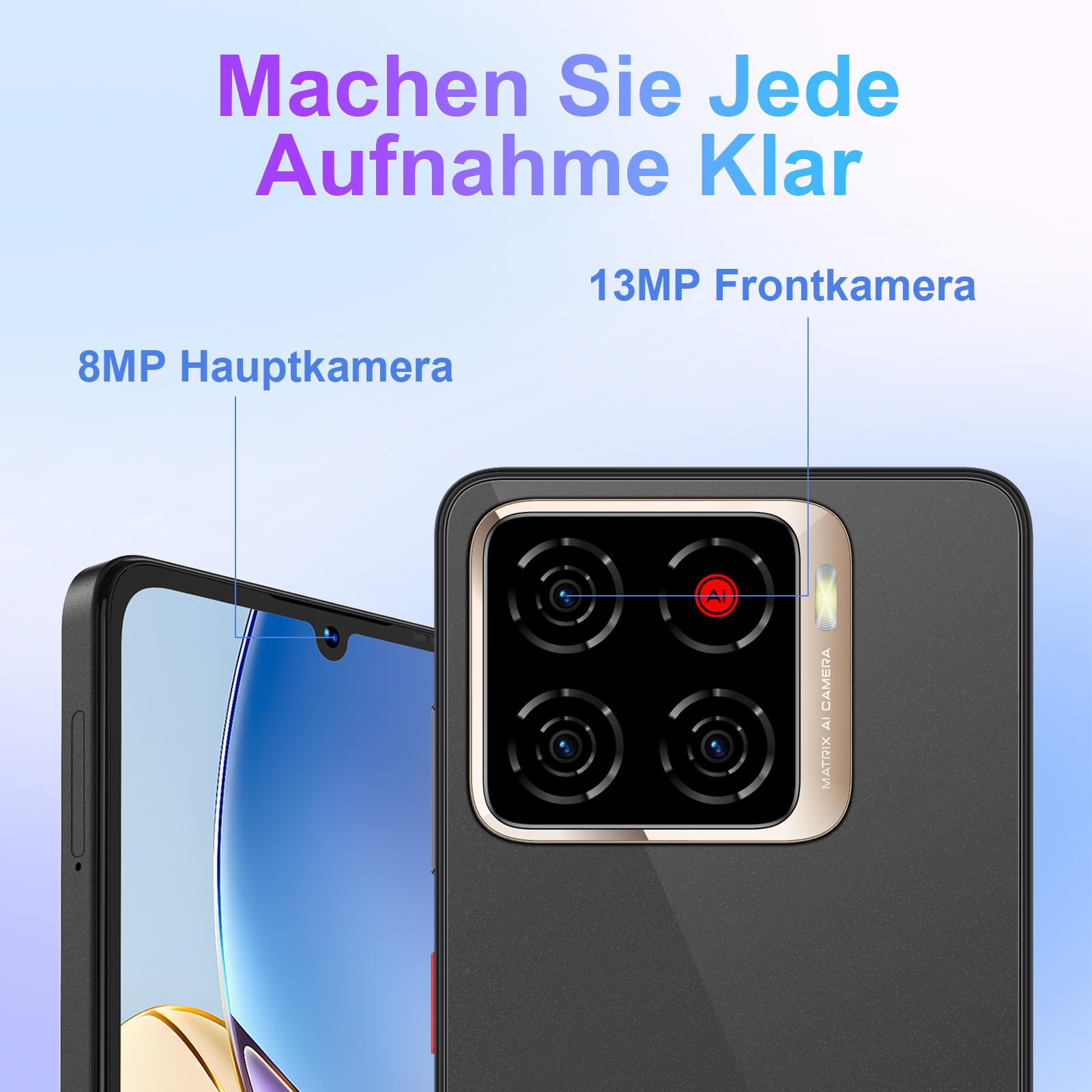 ZTE Blade A56 Android Smartphone ohne Vertrag, Schwarz (2025)+6,75 Zoll HD+Display (90 Hz), 4G LTE, 4GB RAM, 64GB Speicher, 13MP KI-Hauptkamera+8MP Frontkamera, Dual SIM