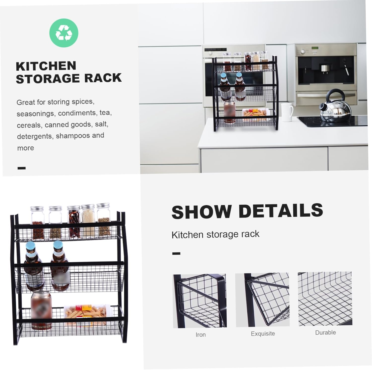 Three Kitchen Storage Rack Seasoning Bottle Holder Portable and Lightweight for Organizing Countertops and Pantries Elegant Design