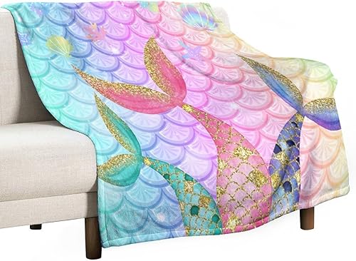 Manta de cola de sirena colorida a escala de belleza con diseño de cola de pez de belleza, manta impresa para niña, 30 x 40 pulgadas disponible en Yaxa Peru