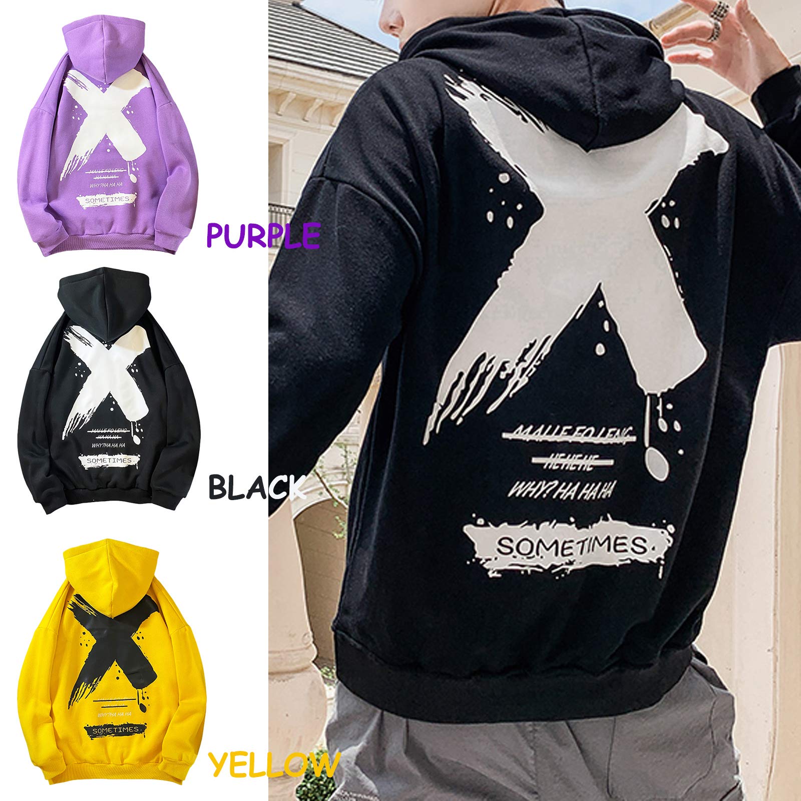 Moshtashio Felpa Uomo con Cappuccio Unisex Hip Hop a Maniche Lunghe Sweatshirt Pullover Uomo Felpe Stampa di Lettere Hoodie Uomo Autunno Inverno