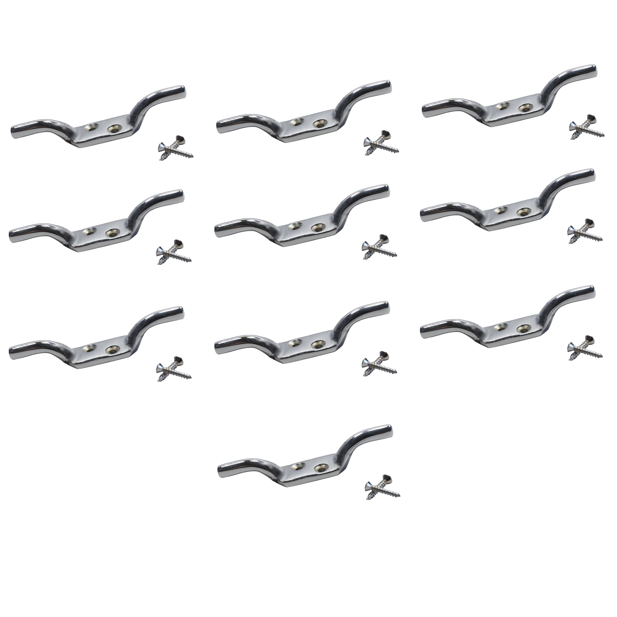 SUL 100mm Heavy Duty Chrome Plated Rope Cord Cleat Hooks with Screws (4 Inch). Ideal for Flagpole, Trailer Rope, Tiebacks, Roman Blind Cord, Washing Lines