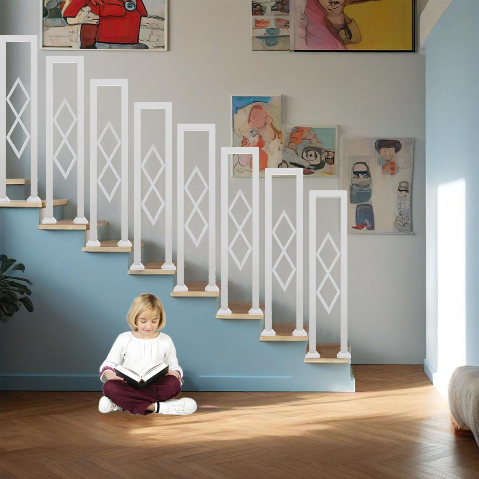 Barandilla Moderna para Escalera en Forma de U, Pasamanos para Interiores y Exteriores de Seguridad Antideslizante, Balaustre MetáLica para Balcones, Pasillos y Chalets (Blanco, 90x20cm)