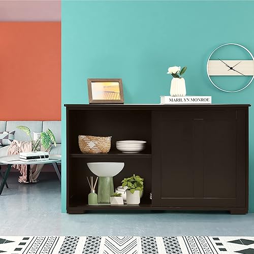 Miniatura 26 de GORELAX Armario de buffet con almacenamiento, aparador de cocina apilable con puertas correderas, armario de almacenamiento con estantes ajustables,