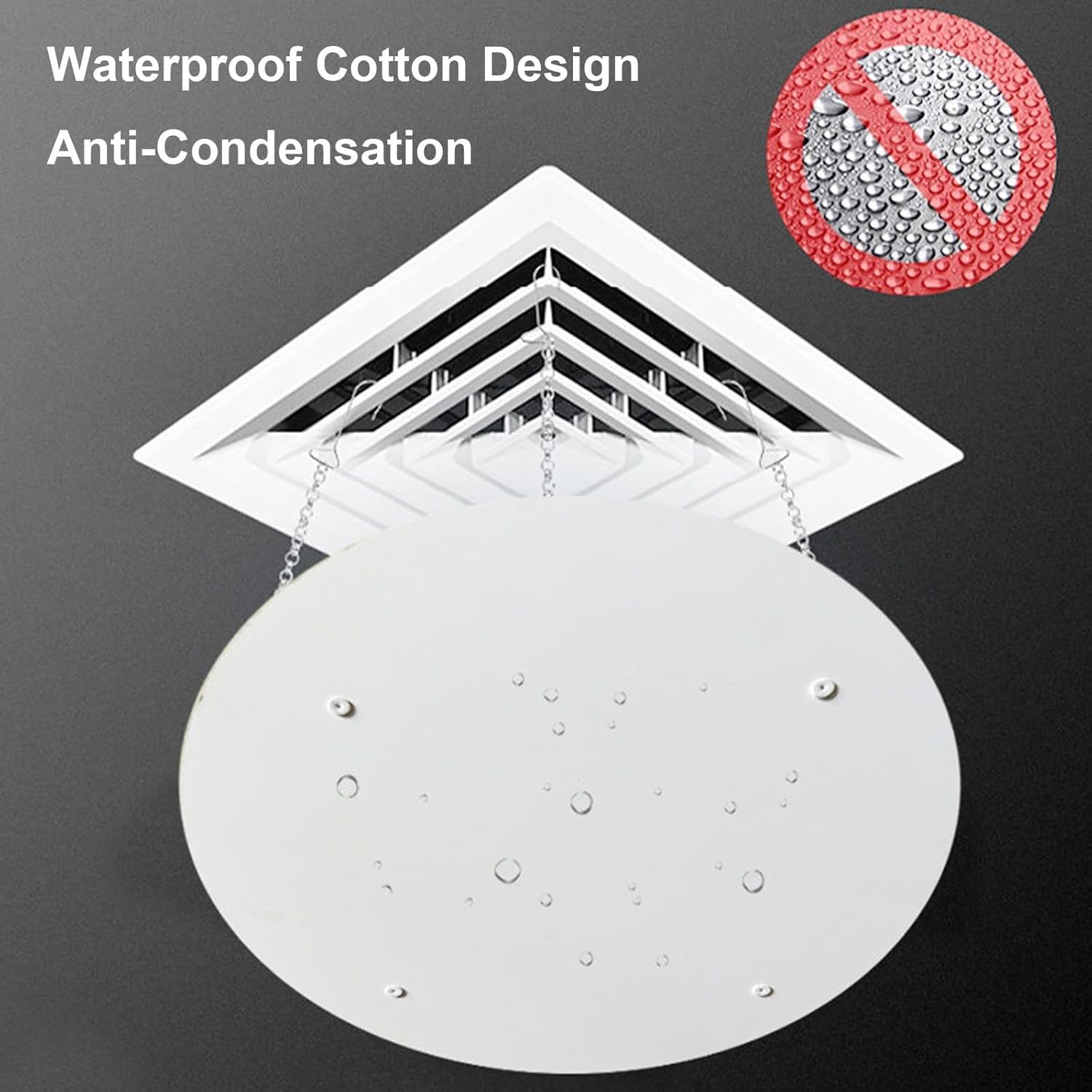 Round Ceiling Air Vent Deflector, Anti Direct Blowing Adjustable Ceiling Vent Deflector, Reduce Condensation, Easy-to-Install Chain Hook Design(30 * 30cm/12 * 12in)