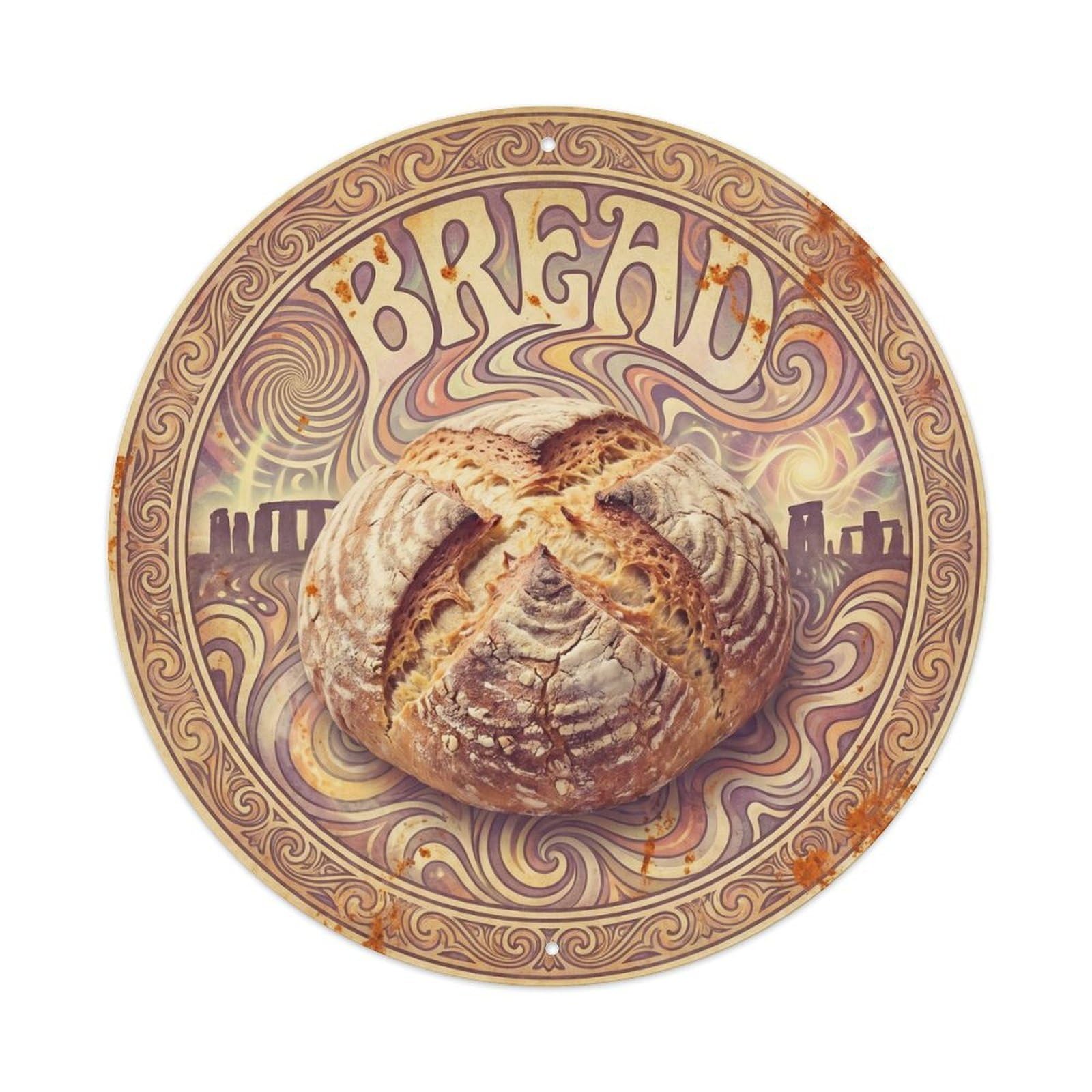 Okahys 8X8inch Classic Style Bread Food Culture Retro Psychedelic British Travel Metal Tin Sign