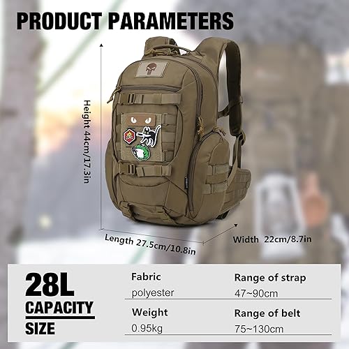 Miniatura 2 de Mardingtop Mochila táctica de 28L para hombres con parche de velcro, Caqui