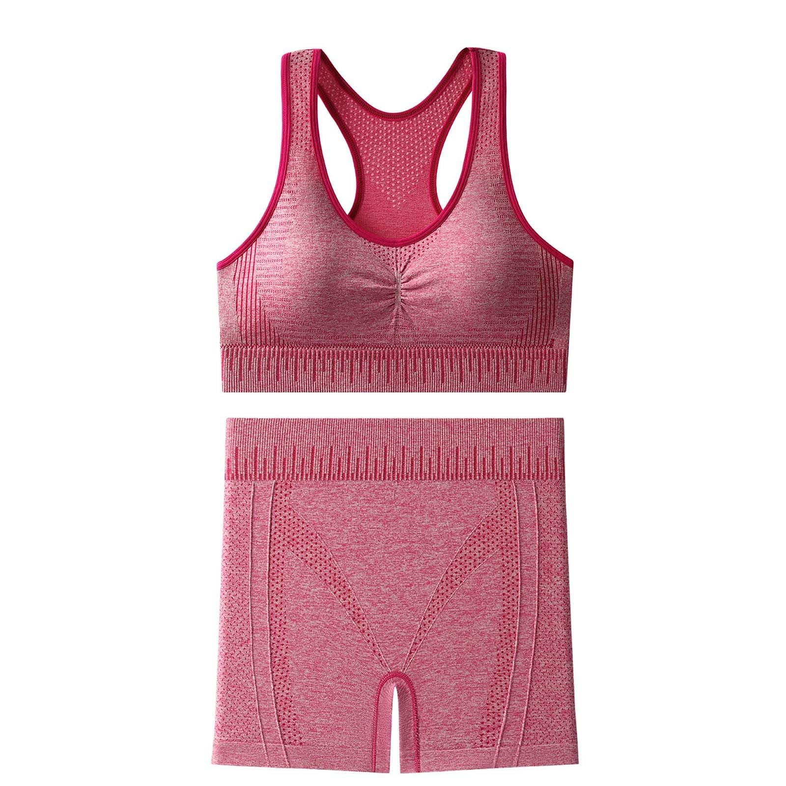 HGps8w Workout Sets for Women Two Piece Outfits - Seamless High Waisted Biker Shorts and Sports Bra Stretch