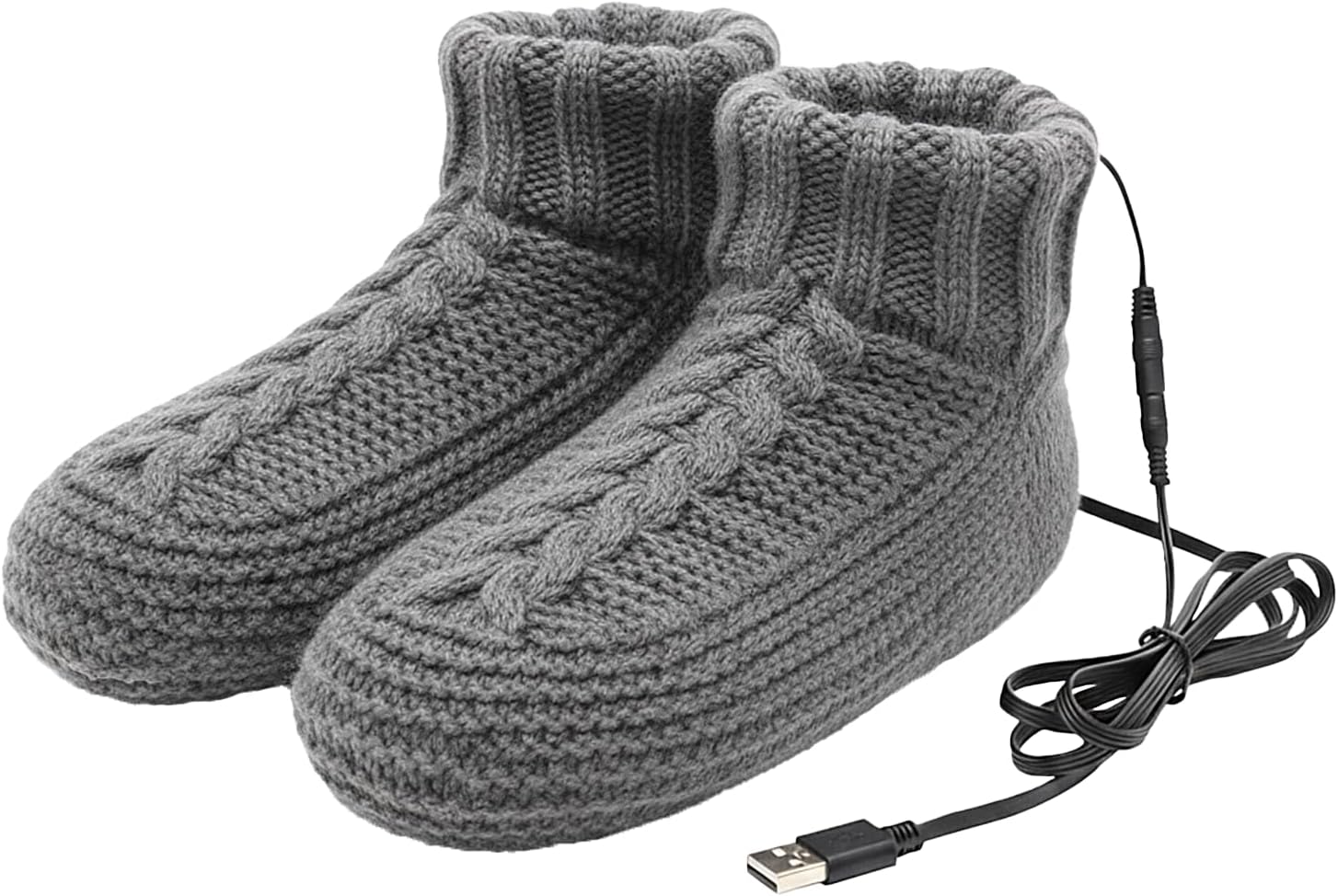 PURFUN Electric Heated Fleece Socks for Men Women, Winter USB Heating Pad Bootie Knitted Socks Foot Heater Anti-Slip Thermal Home Indoor Slippers Footwear Foot Warmer