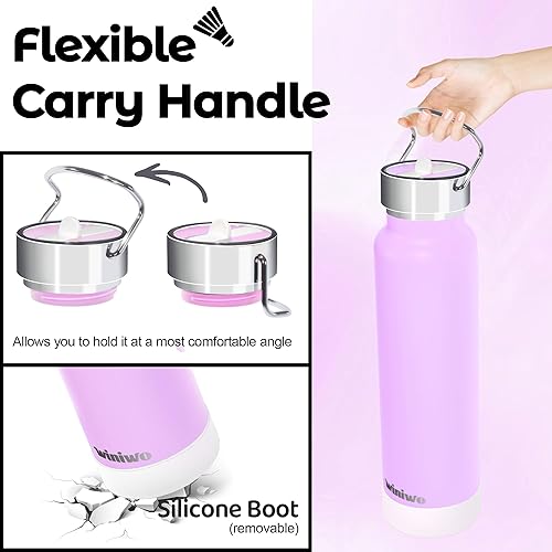 Miniatura 7 de Botella de agua delgada aislada de 24 onzas con popote abatible y asa, botellas de agua de acero inoxidable, se adapta a portavasos de automóvil,