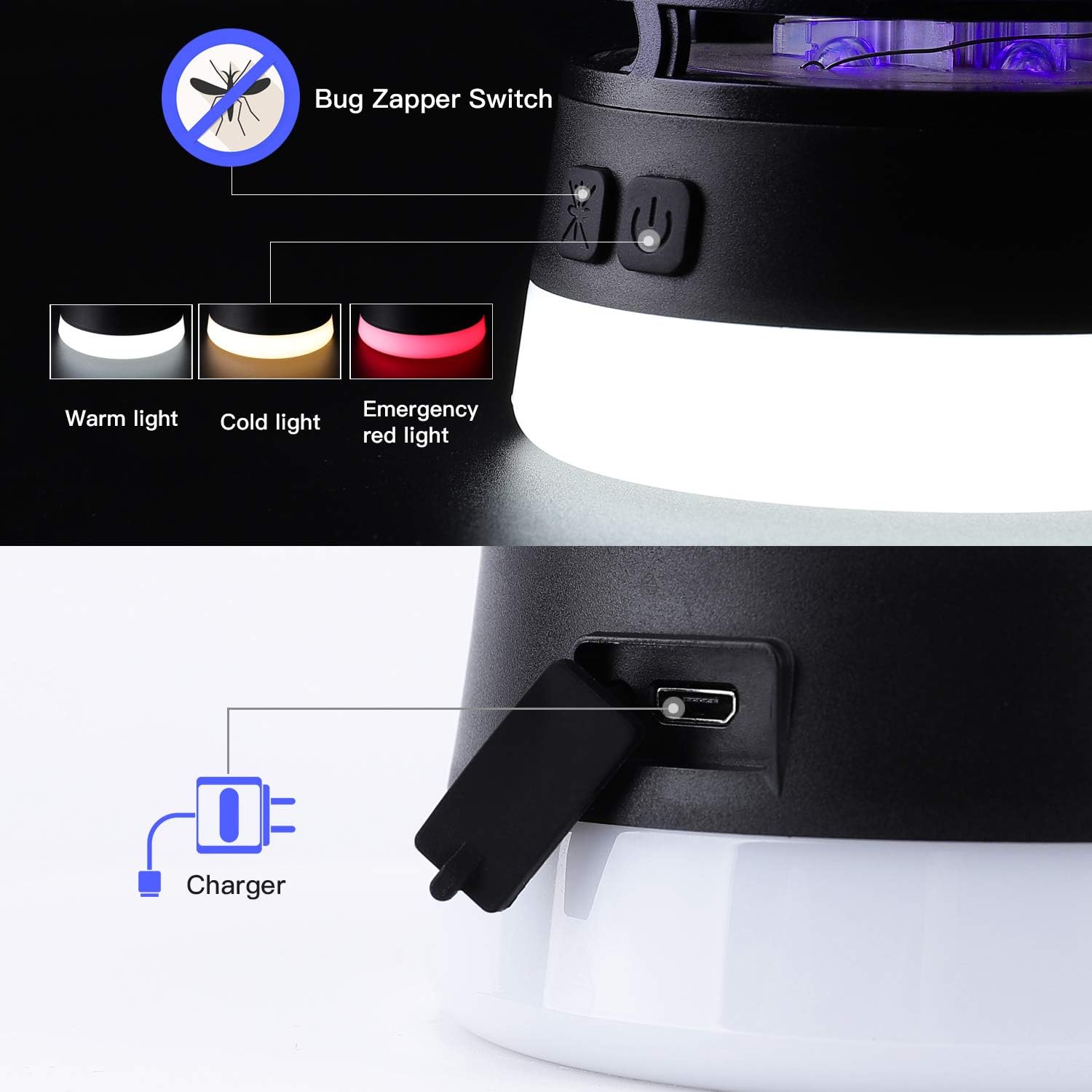 Bug Zapper Electric Mosquito Killer Insect Fly Trap Mosquito Attractant Trap Control with Camping Lamp for Indoor Outdoor Backyard Patio Camping Cordless and Hangable : Garden & Outdoor