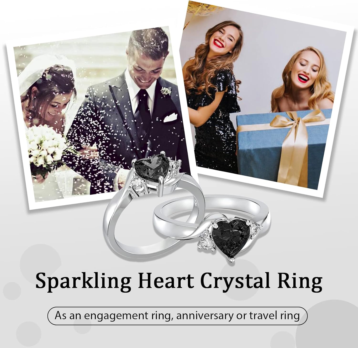 Heart Crystal Rings 925 Sterling Silver Minimalist Solitaire 12 Month Birthstone Rings Personalized Engraved Name Ring Birthday Promise Jewelry Gift for Women (with Gift Box)