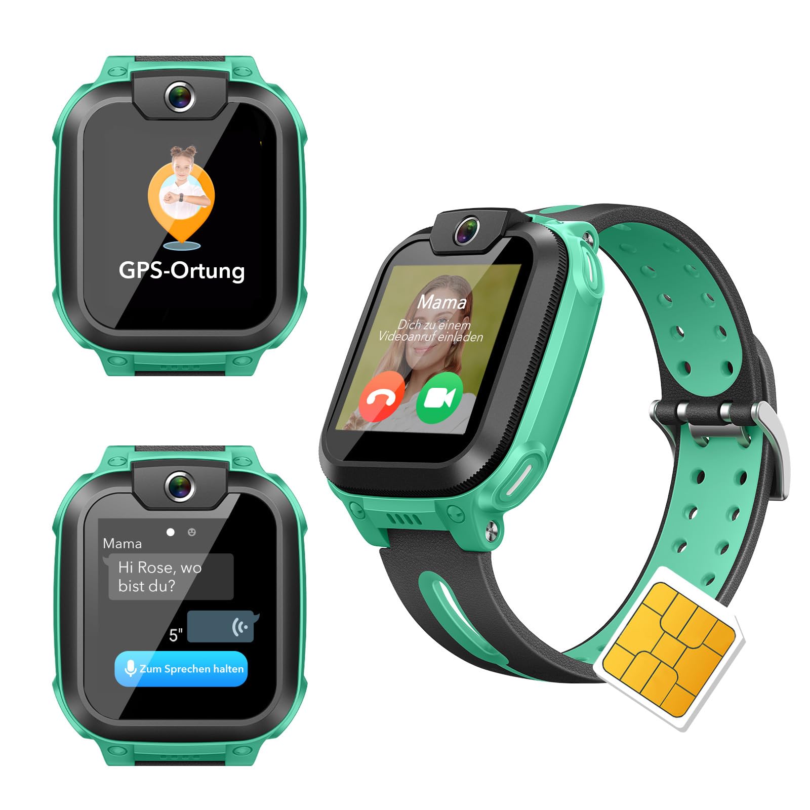 imoo Z1 Smartwatch Kinder mit GPS und Telefonuhr,4G Video & Phone Call Grün | imoo Kids Smartwatch Junge,Spielerfreier Schulmodus,IPX8 wasserdicht für Händewaschen,SIM,Familie Chat,Schrittzähler,SOS
