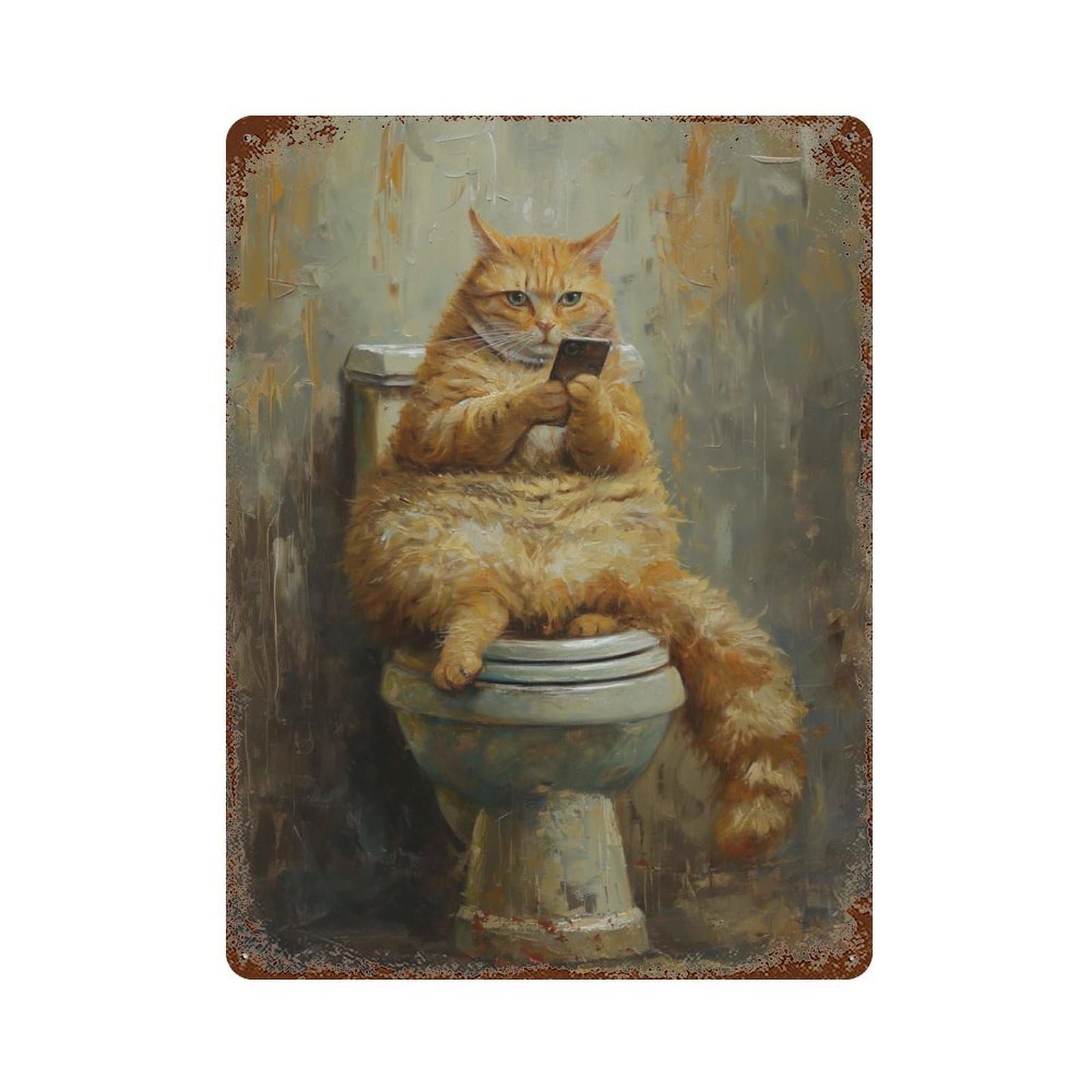 Cat Toilet Mobile Phone Retro Metal Sign 15.7"x11.8", for Pub, Kitchen And Man Cave Decor, Retro Wall Decor