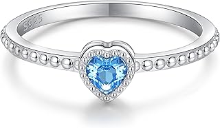 SOLOLIKE Birthstone Rings for Women Girls: S925 Sterling Silver Stacking Birthstones Ring Cubic Zirconia Heart Stackable B...