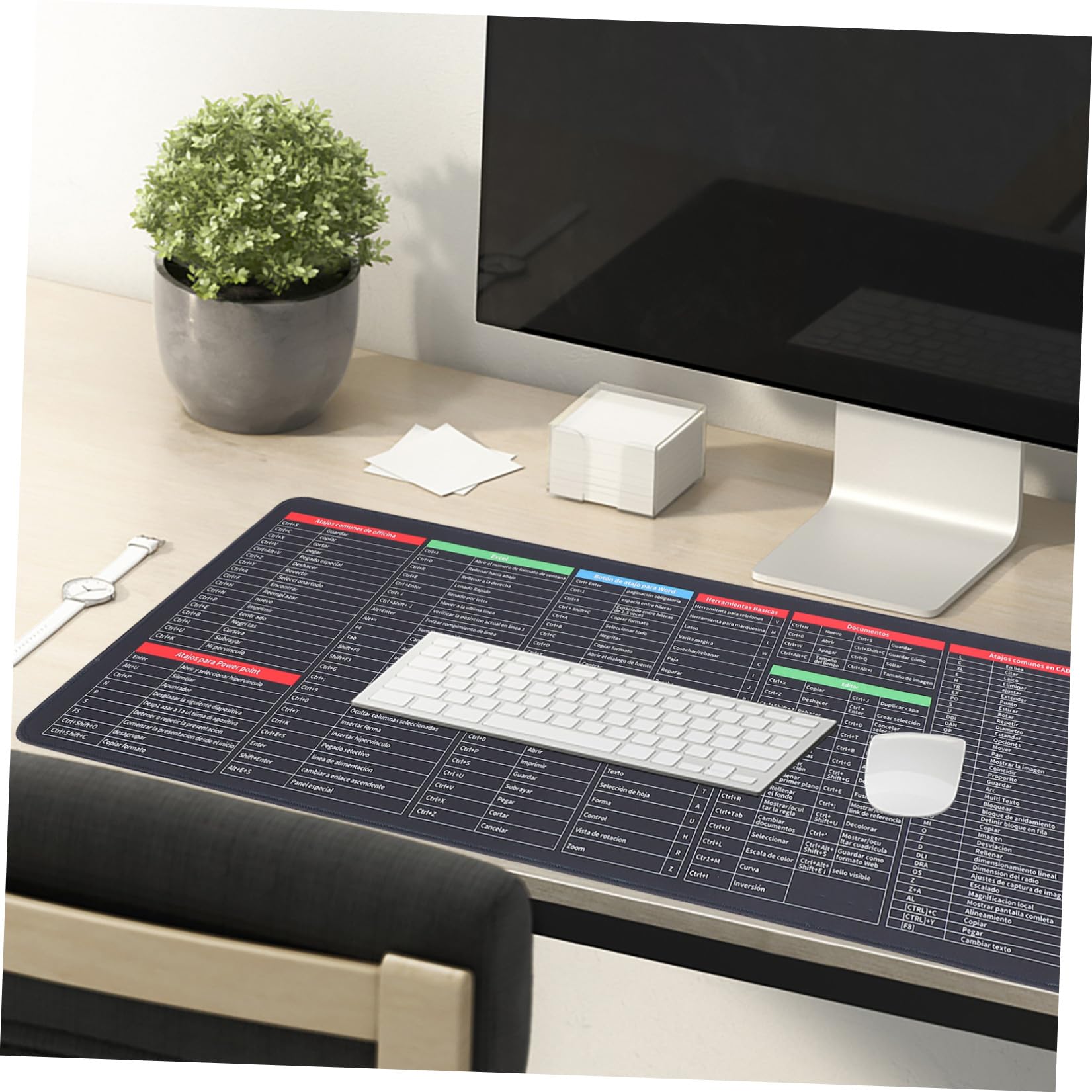 Tappetino per Mouse e Tastiera Scorciatoie da Tastiera in Spagnolo 31 X 12 Pollici in Gomma e Tessuto Antiscivolo per Scrivania Gaming e Studenti