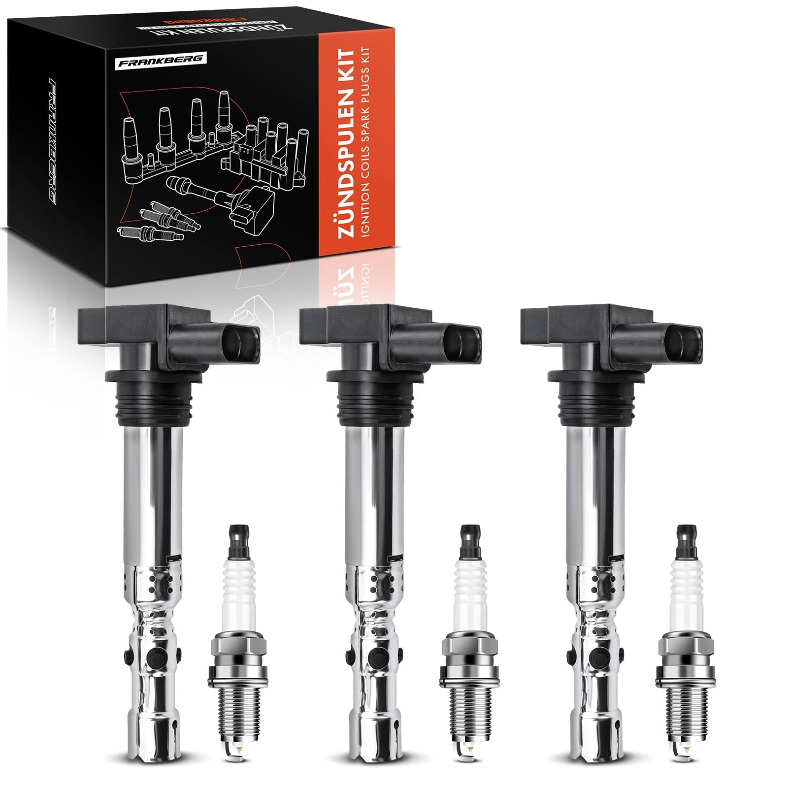 Frankberg 3x Bobine di accensione Modulo di accensione Compatibile con Polo 9A 9N 1.2 Fox Compatto 5Z1 5Z3 5Z4 1.2 Fabia I 6Y2 1.2 Ibiza III 6L1 1.2 Fabia II Combi 545 1.2 Replace# 03D905115