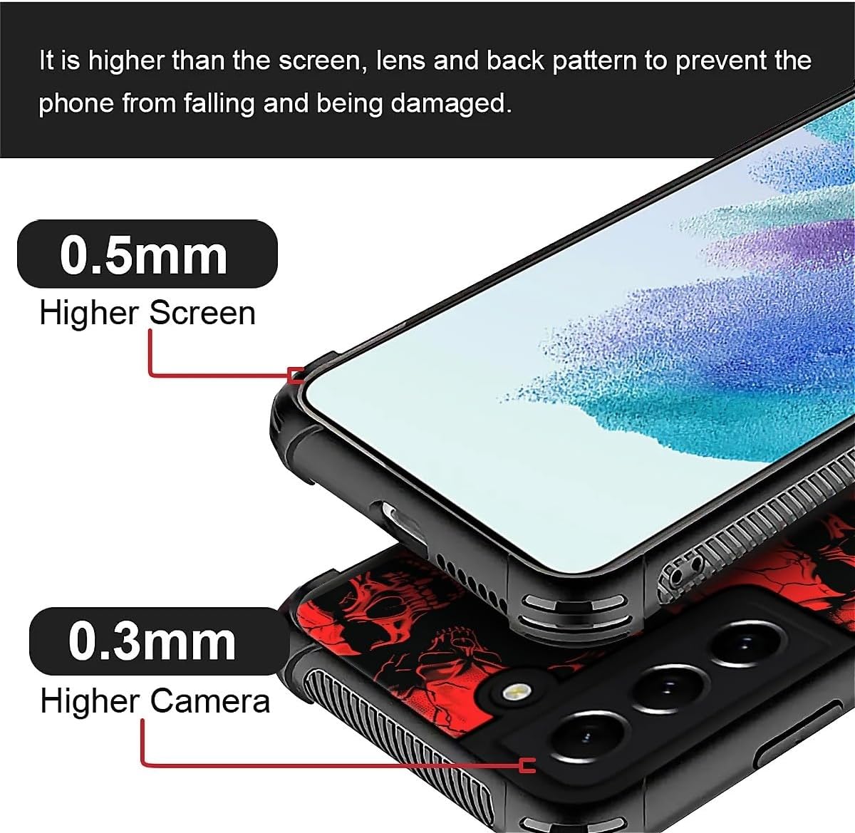 for Samsung Galaxy S22 Case, Shockproof Protective for Man Women Non-Slip for Samsung Galaxy S22 Horror Manga Style Red Skulls Crazy Pattern image 5