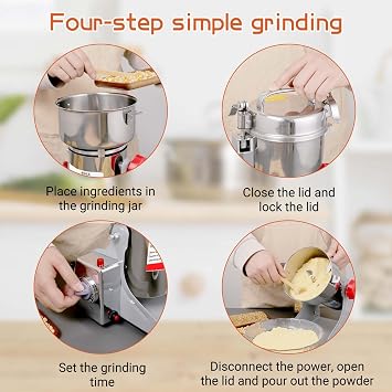 BI-DTOOL Electric Grain Mill Grinder 800g Stainless Steel Pulverizer 36000r/min High-speed Grain Mill 1800W Dry Material Grinding Machine 270° swingable Superfine powder for Home and Commercial