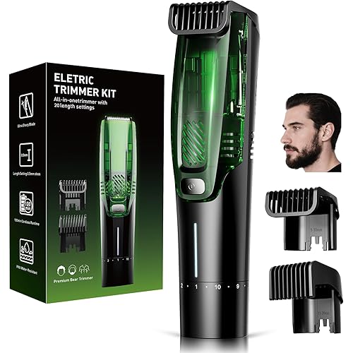 Beard Trimmer for Men, Premium Men's Vacuum Electric Trimmer Kit, 20 Levels Adjustable, Wet/Dry Use, Upgraded Stainless Steel Ceramic Blades, Perfect Christmas Gifts for Husband or Boyfriend