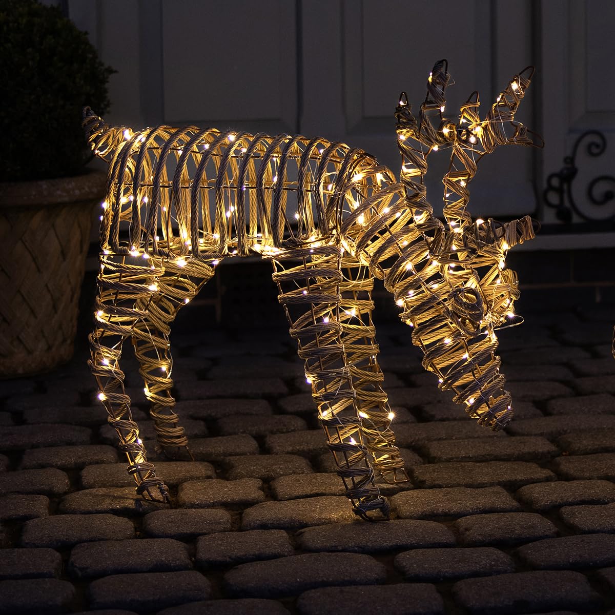 Charles Bentley Rattan Light Up Reindeer Christmas Decoration 60cm White LED Timer
