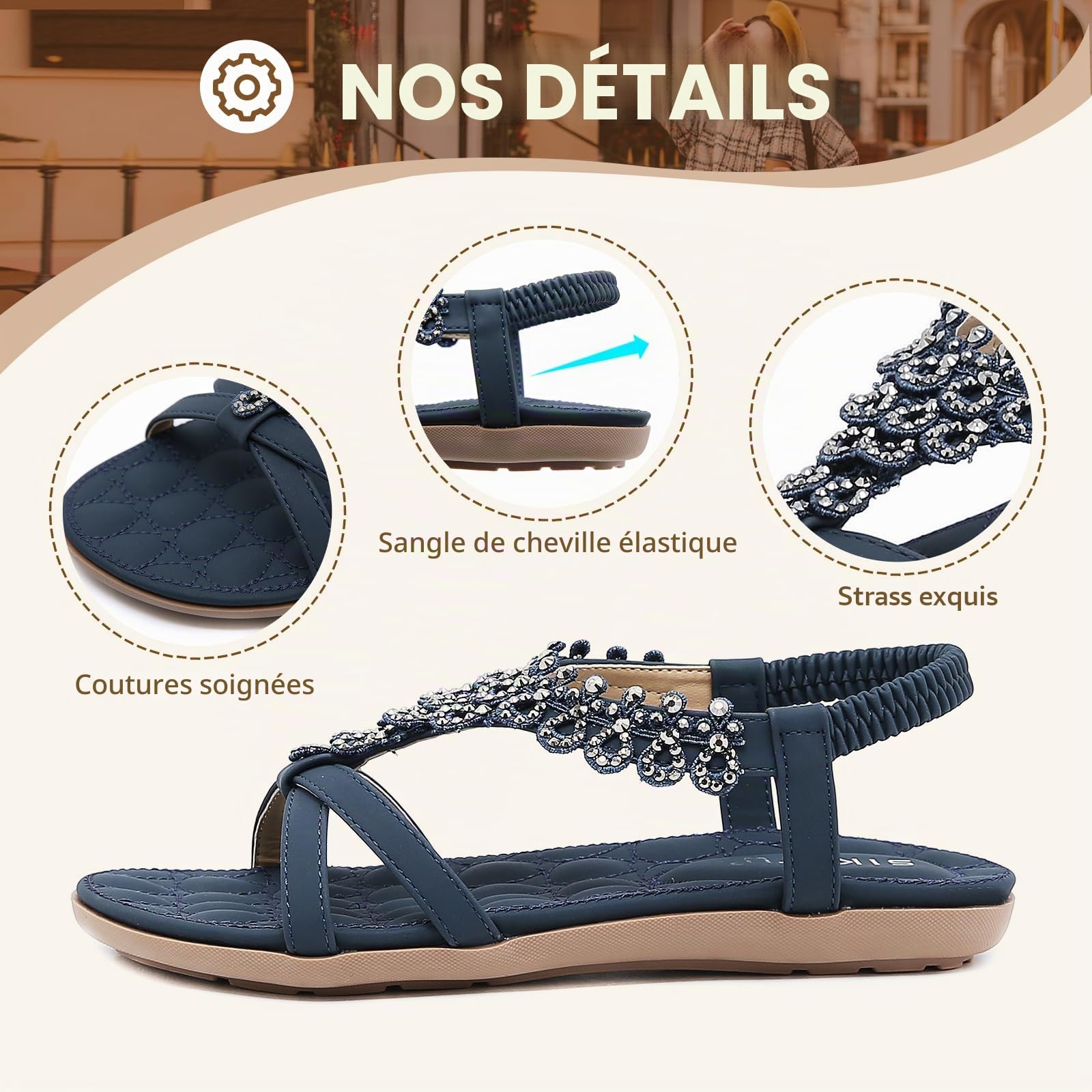 Acfoda Sandales Femme Été Confortable Plates Bohême Sandals | Sandalette et Mules,Mode Plage Tongs,Léger Chaussures,Orthopédique,Nus Pieds