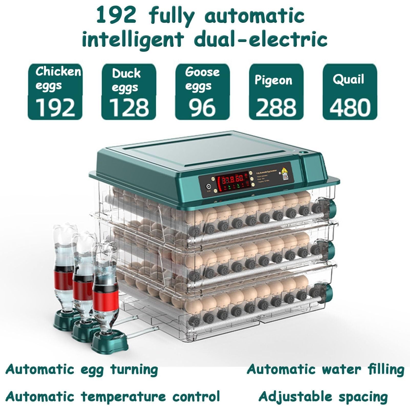 Incubadora automática de Huevos con Capacidad para 256 Huevos, volteo automático, Control de Humedad, reposición de Agua y ovoscopiadora para Aves de Corral.
