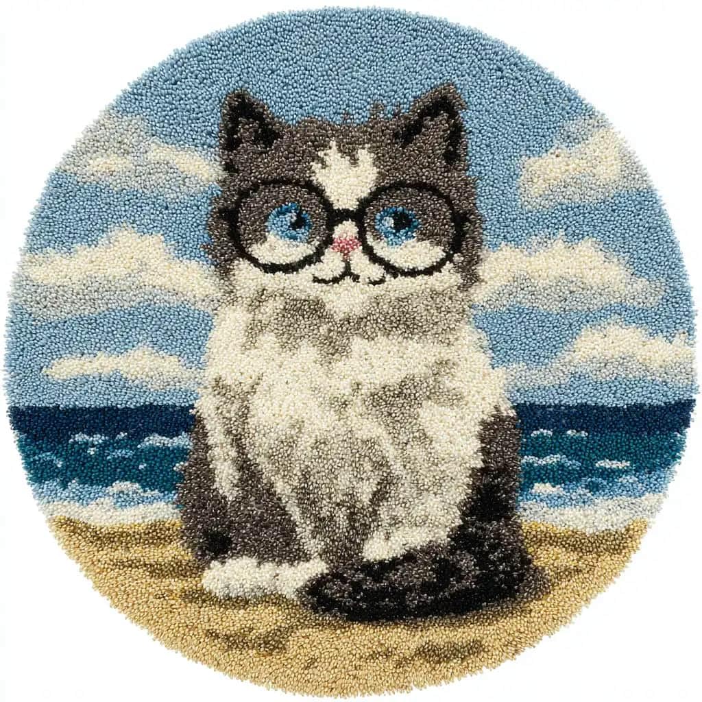 WallustrioaW Round Latch Hook Rug Kits Cat for Adults and Starter 50 * 50Cm