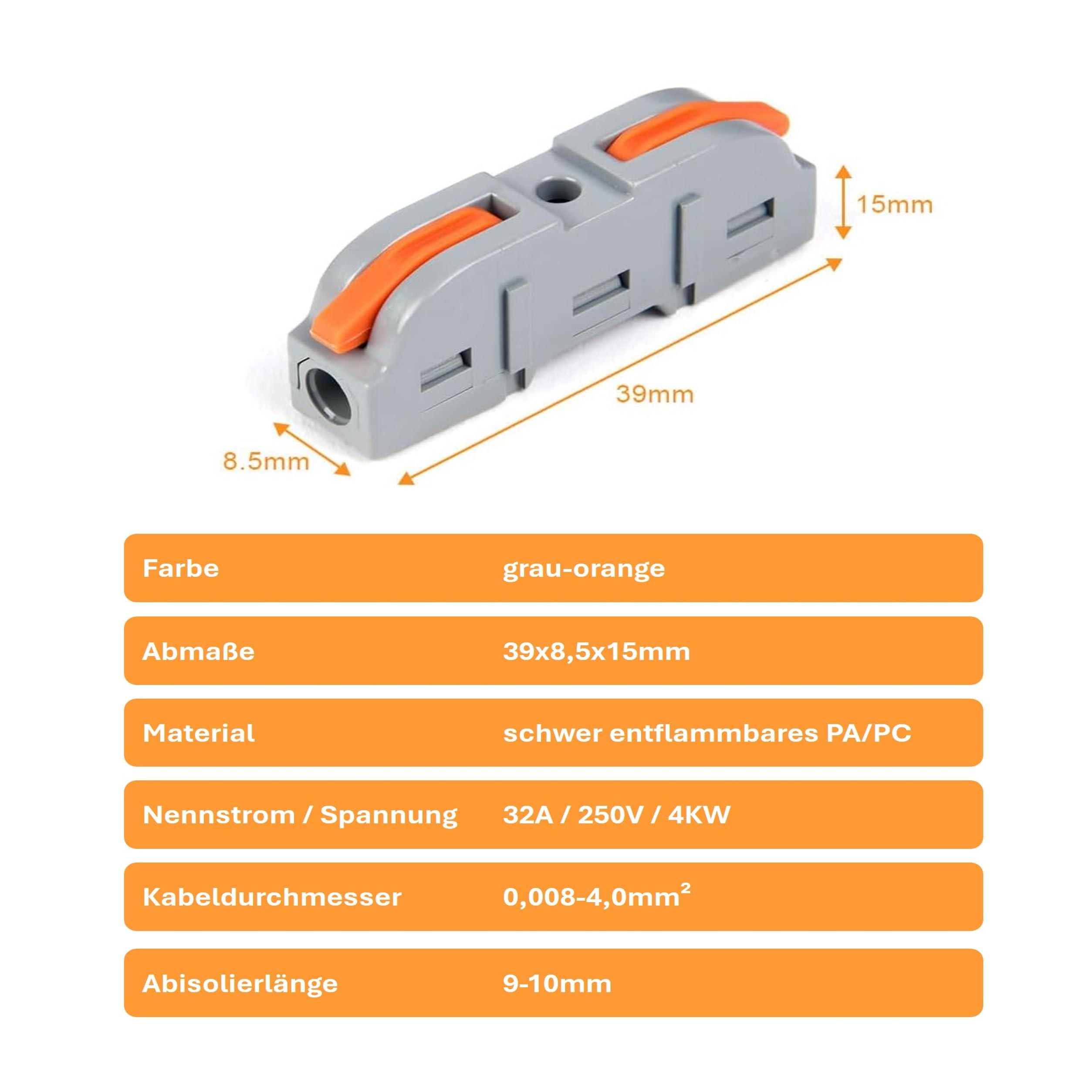 Woltersberger® Zacisk przyłączeniowy SPL-1 z dźwignią – 50 sztuk do 4 mm² – beznarzędziowy zacisk przyłączeniowy do instalacji kabli i prac elektrycznych