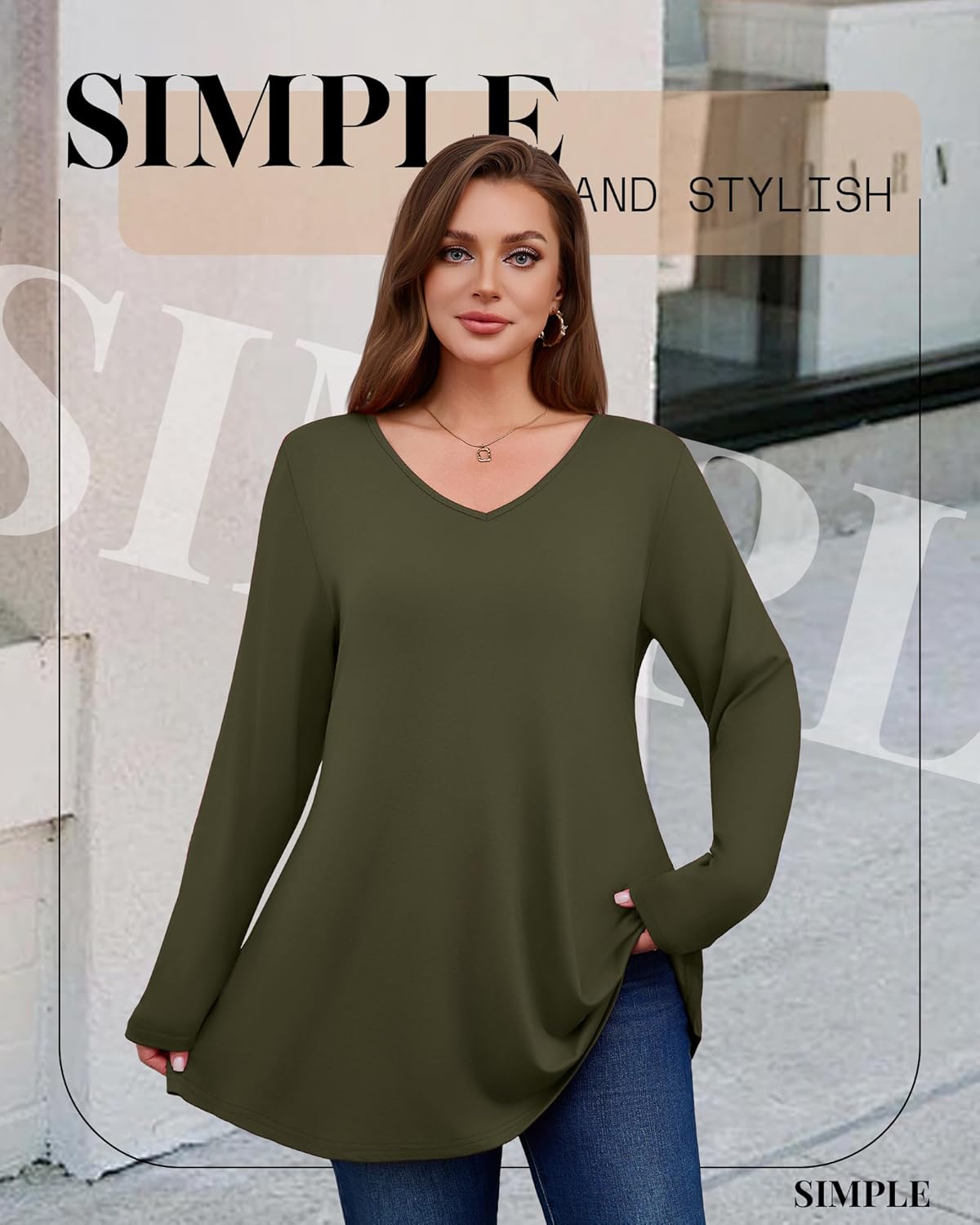 3 Pack Women's Plus Size Tunic Tops V Neck Long Sleeve Shirts Loose Fit Casual Flowy Tees with Leggings - Image 3