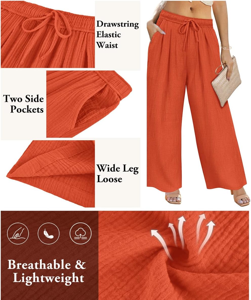 TIYOMI Plus Size Pants Womens Summer Palazzo Pants Drawstring Wide Leg Lounge Pant Casual Beach Trousers with Pockets XL-5XL - Image 5