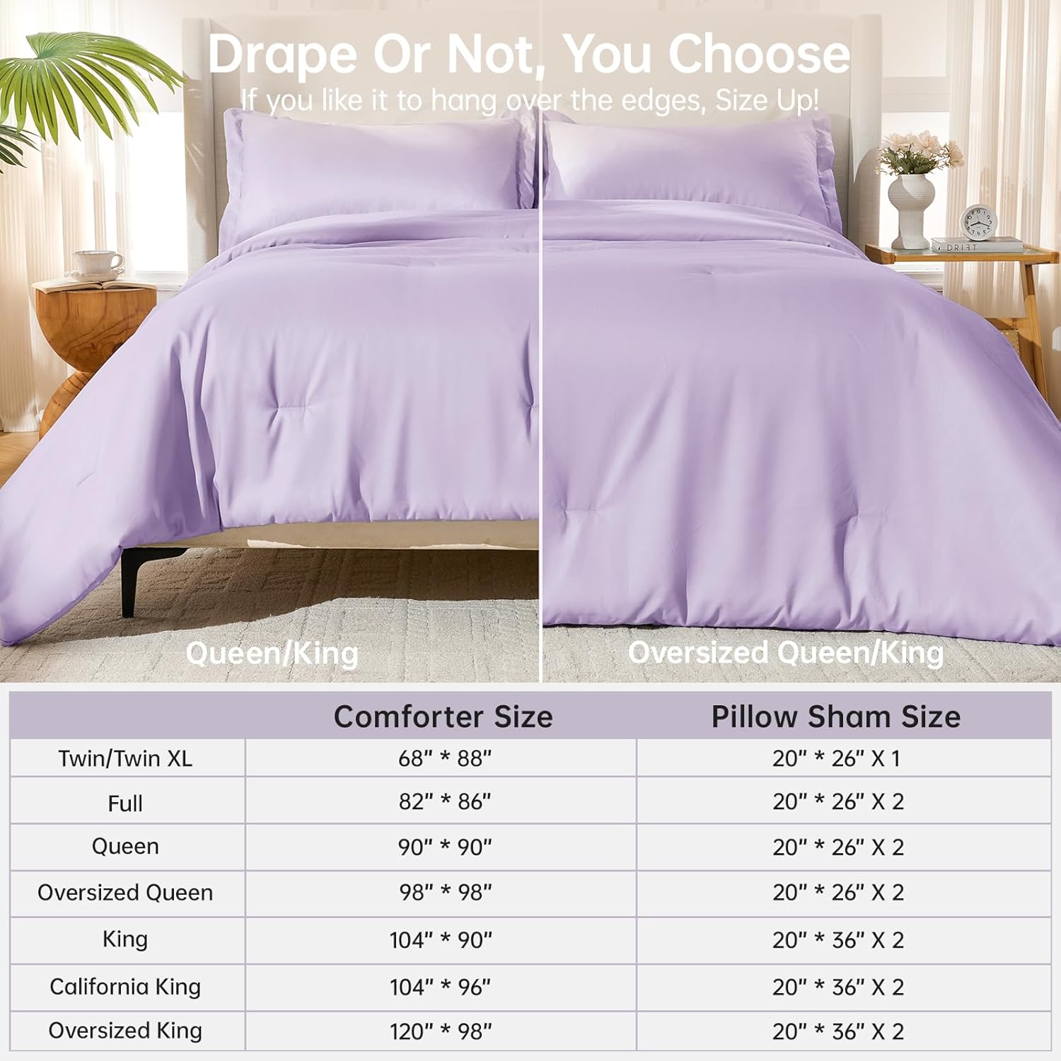 MUXHOMO King Size Comforter Set, All Season Ultra Soft Down Alternative Bedding - 3 Piece Lightweight Bed Set Includes 1 Comforter (104"x90") and 2 Pillow Shams (20"x36"), Crystal Purple