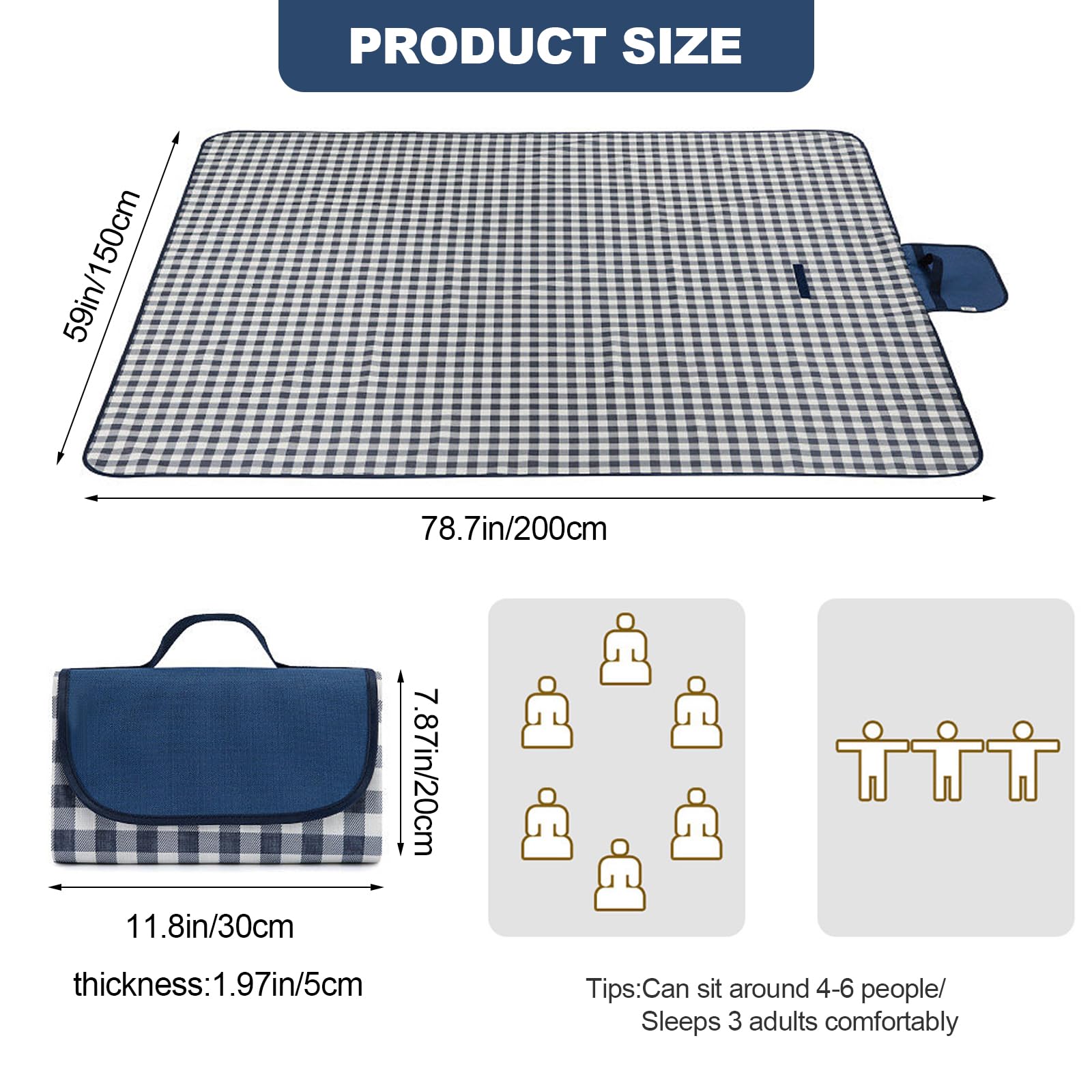 Coperta Da Picnic Impermeabile Harewu 203x152 Cm - Extra Large, Anti Sabbia, Pieghevole Per Spiaggia E Campeggio - Foto 2