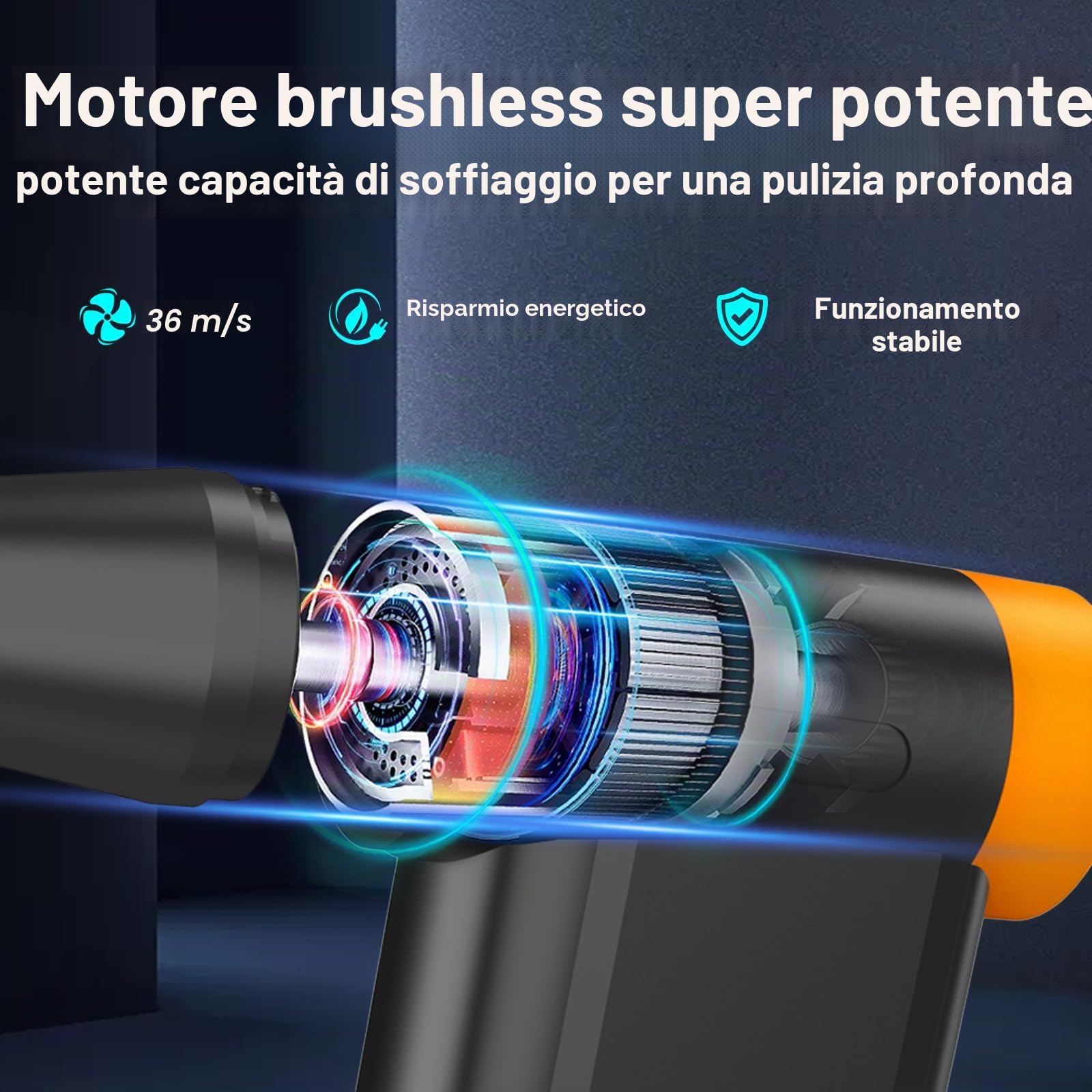 AD51 - Spolverino ad aria compressa da 2000 mAh* 2, con 8 marce regolabili, 106770 giri/min con display, soffianti portatili per tastiera, computer, auto, esterni, letto ad aria