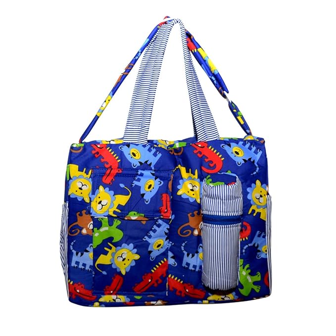 Unique Ideas New Born Baby Multipurpose Polyester Diaper/Mother Bag with Holder Diaper Changing Multi Compartment (Royal Blue_Small)