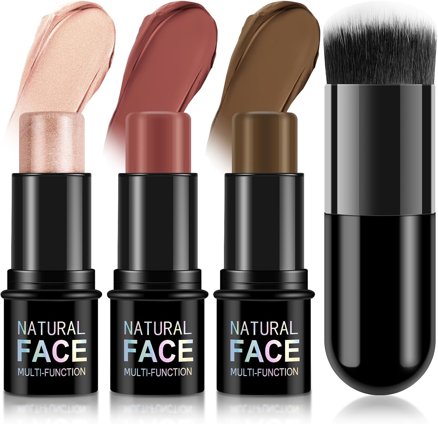 Contour Highlighter, 3 stuks blush sticks, crème, contour, make-upset, 3-in-1 highlighter blush stick met kwast voor wangen en ogen, lang houdbaar, waterdicht (B)