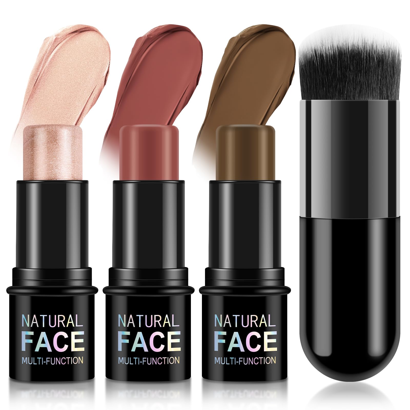 LOPHE Contour Highlighter, 3 Stück Blush Sticks Creme Contour Make Up Set, 3 in 1 Highlighter Blush Stick mit Pinsel für Wangen Augen, Lang Anhaltende Wasserdichte(B)