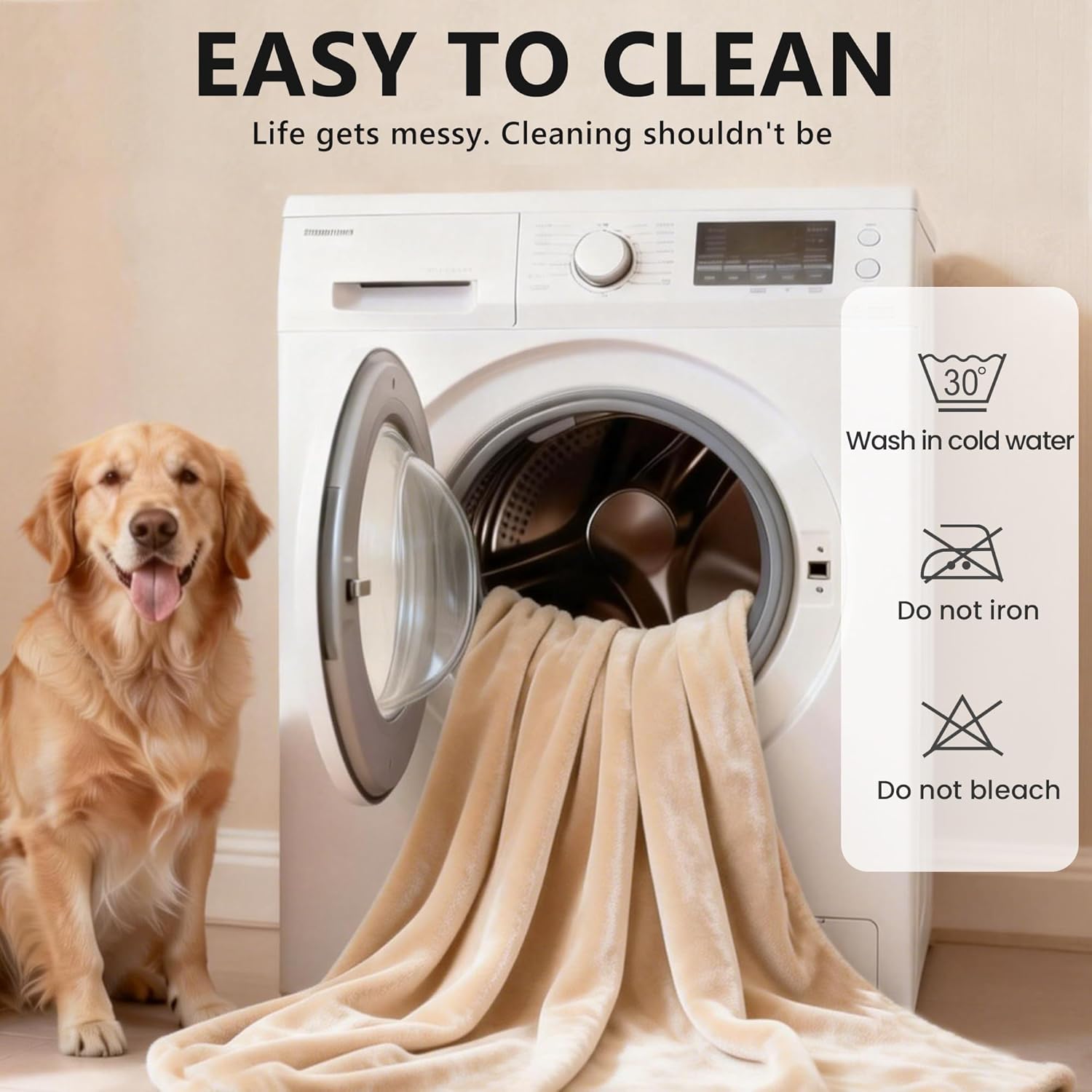 gogobunny Waterproof Blanket for Dogs and Cats, Reversible Flannel Double-Sided Furniture Protector for Couch Sofa Bed Against Spills & Pet Fur (60" x 80", Beige/Cream)