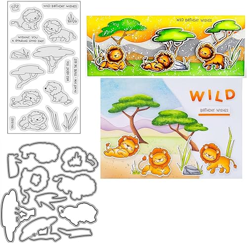 Wild Birthday Wishes - Juego de sellos y troqueles para hacer tarjetas, sellos transparentes y troqueles de corte de metal para álbumes de recortes,