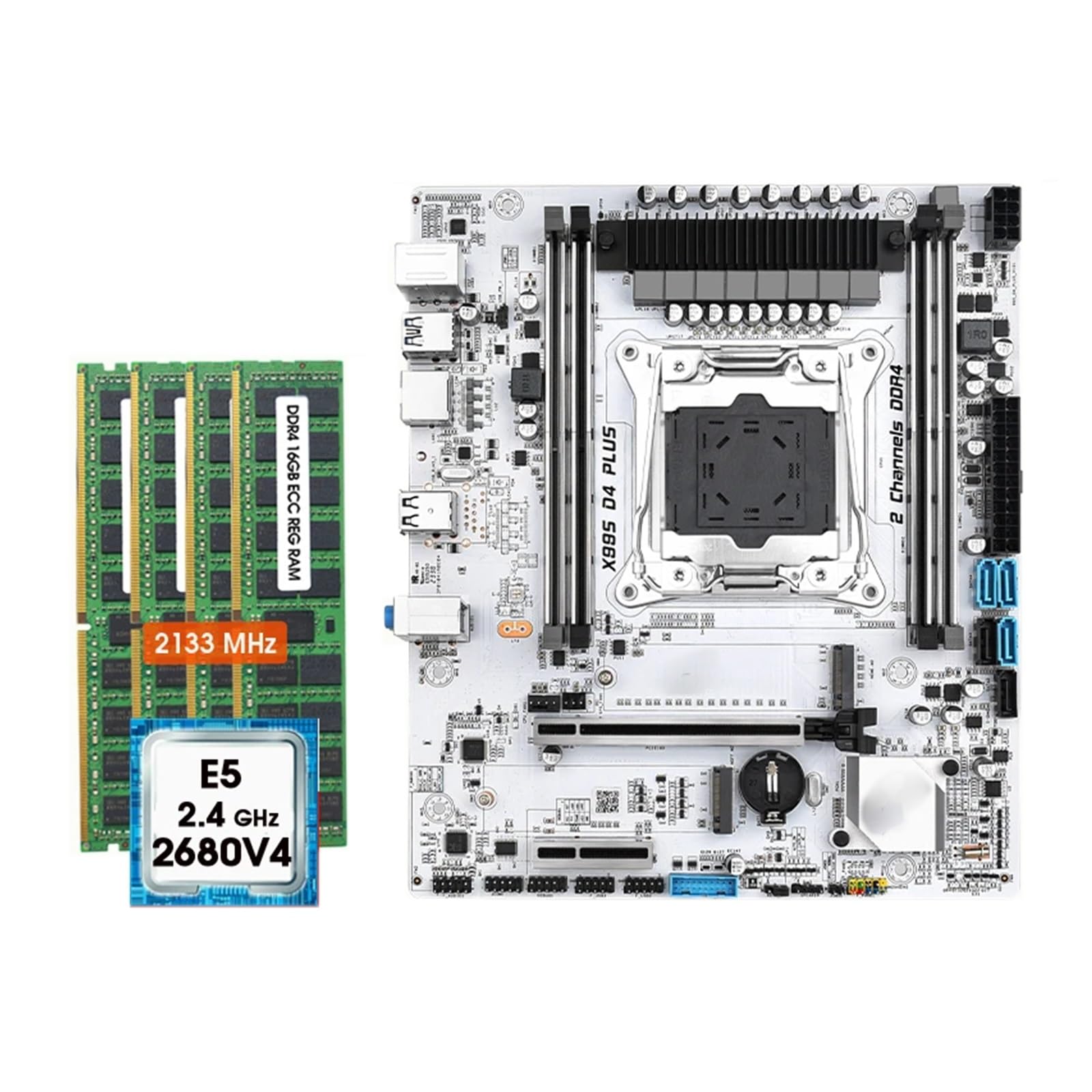 Fit for X99 D4 Plus LGA 2011-3 Kit Xeon E5 2680 V4 Procesador 4x16 = 64GB DDR4 ECC Memoria RAM NVME M.2 NGFF Placa Mae Combo Motherboard
