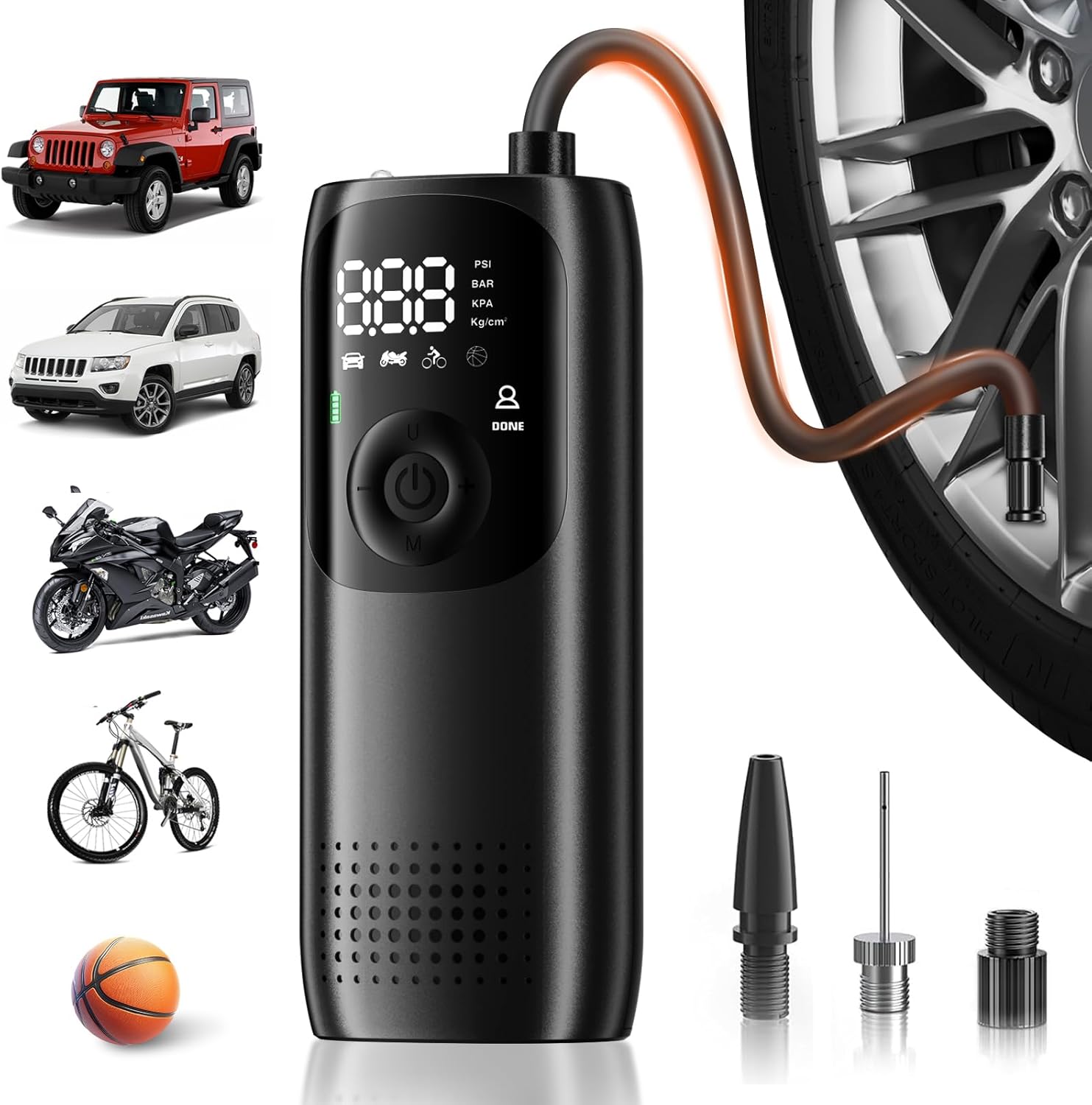 KEPEAK Tire Inflator Portable Air Compressor - Bike Tire Pump, 150PSI Cordless Air Pumps for Car Tires, Auto Off, Electric Tire Pump for Car, Motorcycle, Bicycle - Amazon product rated Grade B