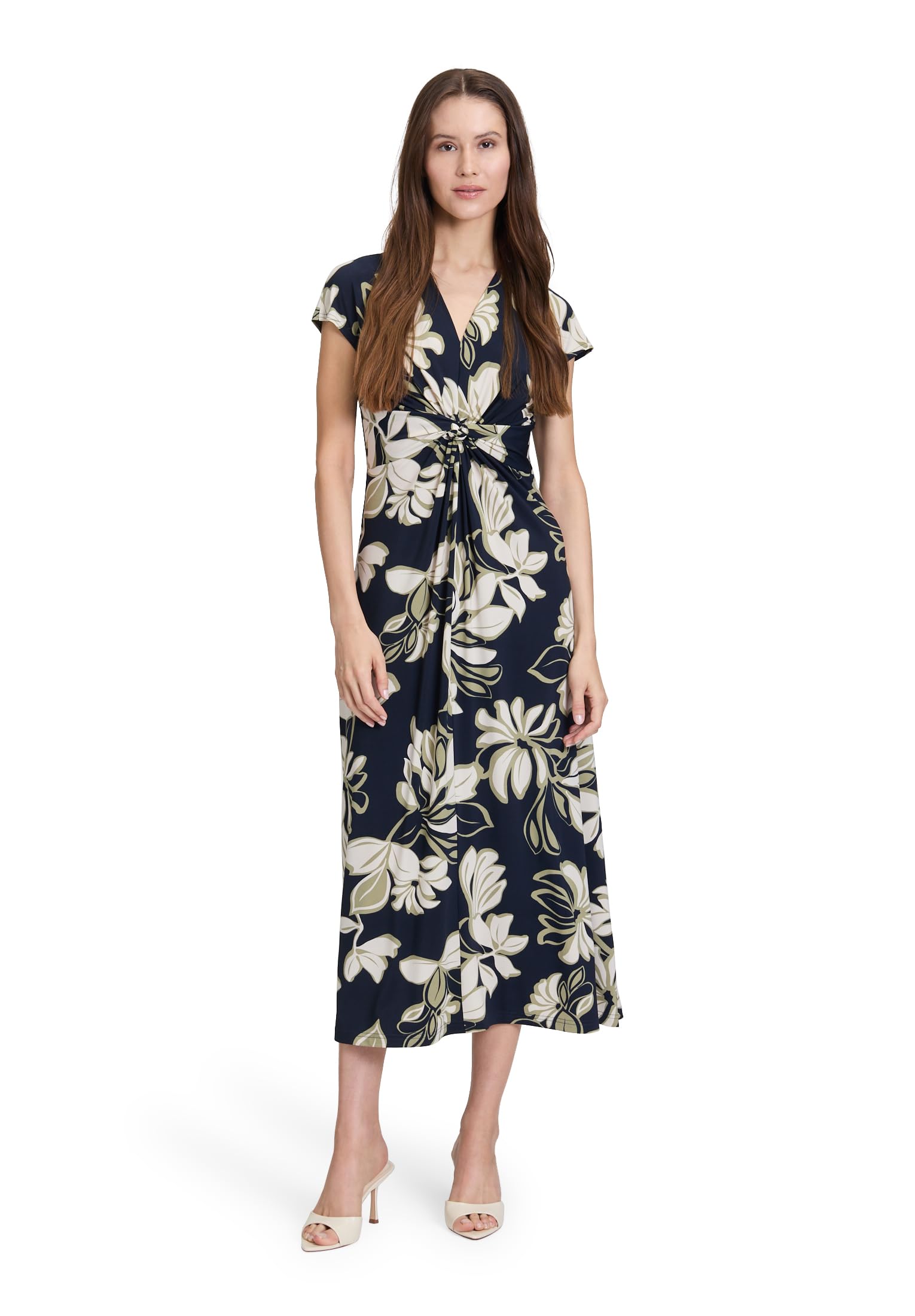 Betty Barclay Women's Ruffle Midi Dress, Dark Blue/Green, 18