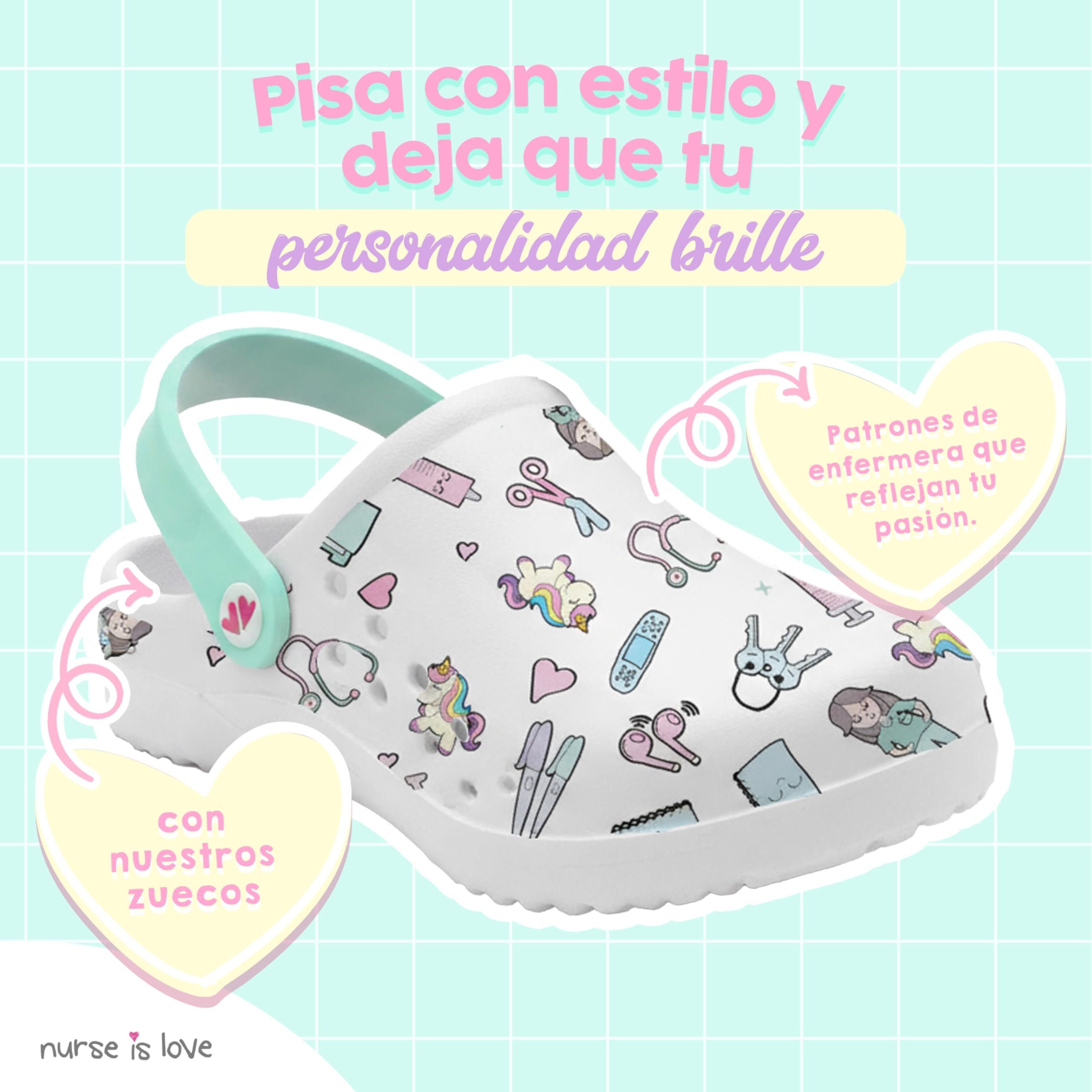 Nurse is Love Zuecos Mujer - Zuecos EVA Ligeros, Calzado Casual de Moda | Regalo Original para Ella | Diseño Divertido