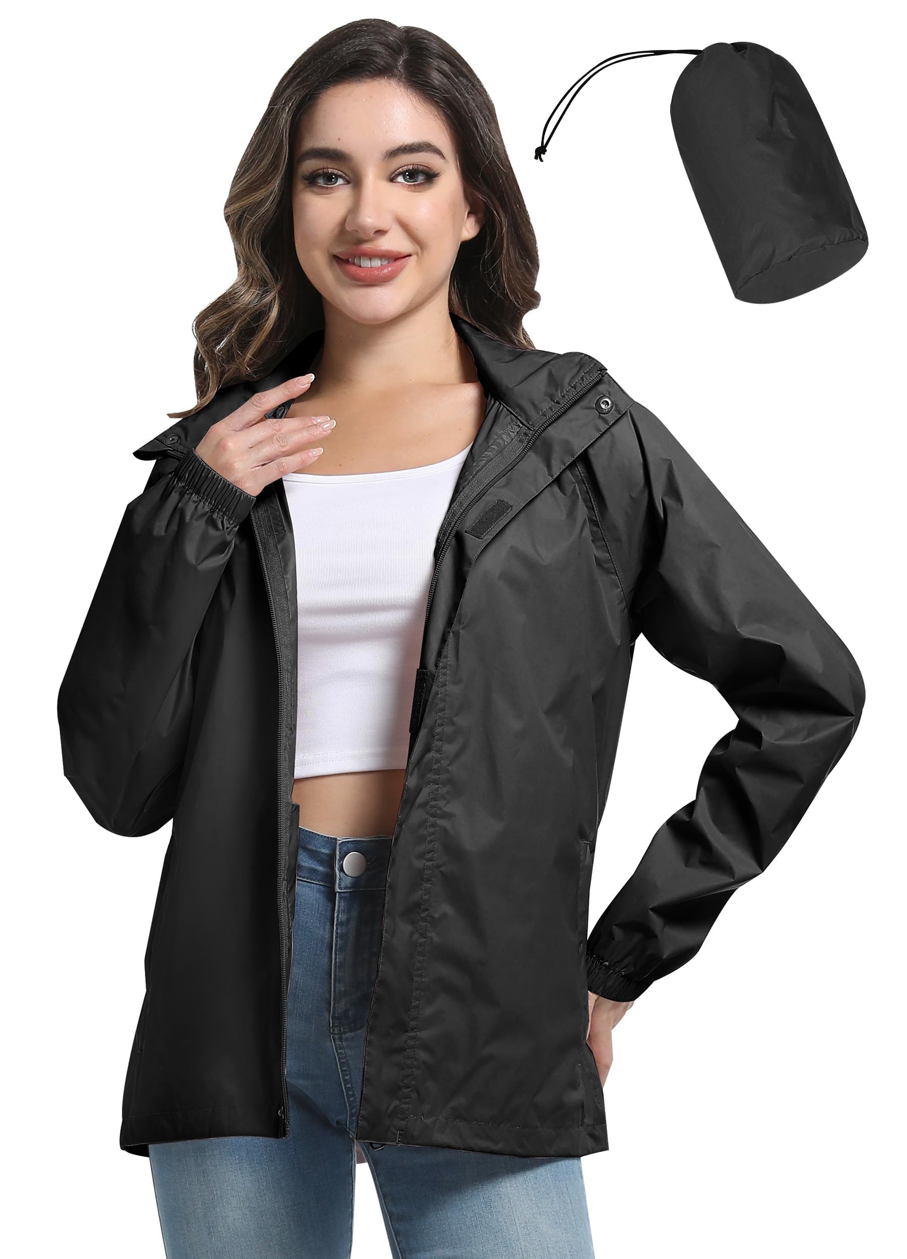 ATLASLAVA Regenjacke Damen Dünne Faltbar Fahrradjacke Wasserdicht Leicht Outdoorjacke mit Kapuze Fahrrad Wandern