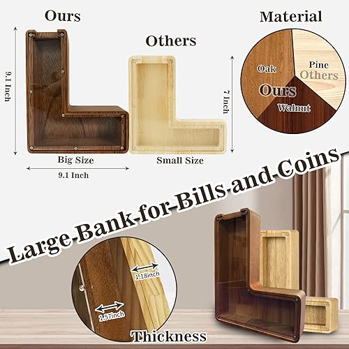 Vista 178 de Alcancía grande de madera personalizada para niños, alcancía con nombre personalizado, alcancía (nombre grabado láser) letras del alfabeto