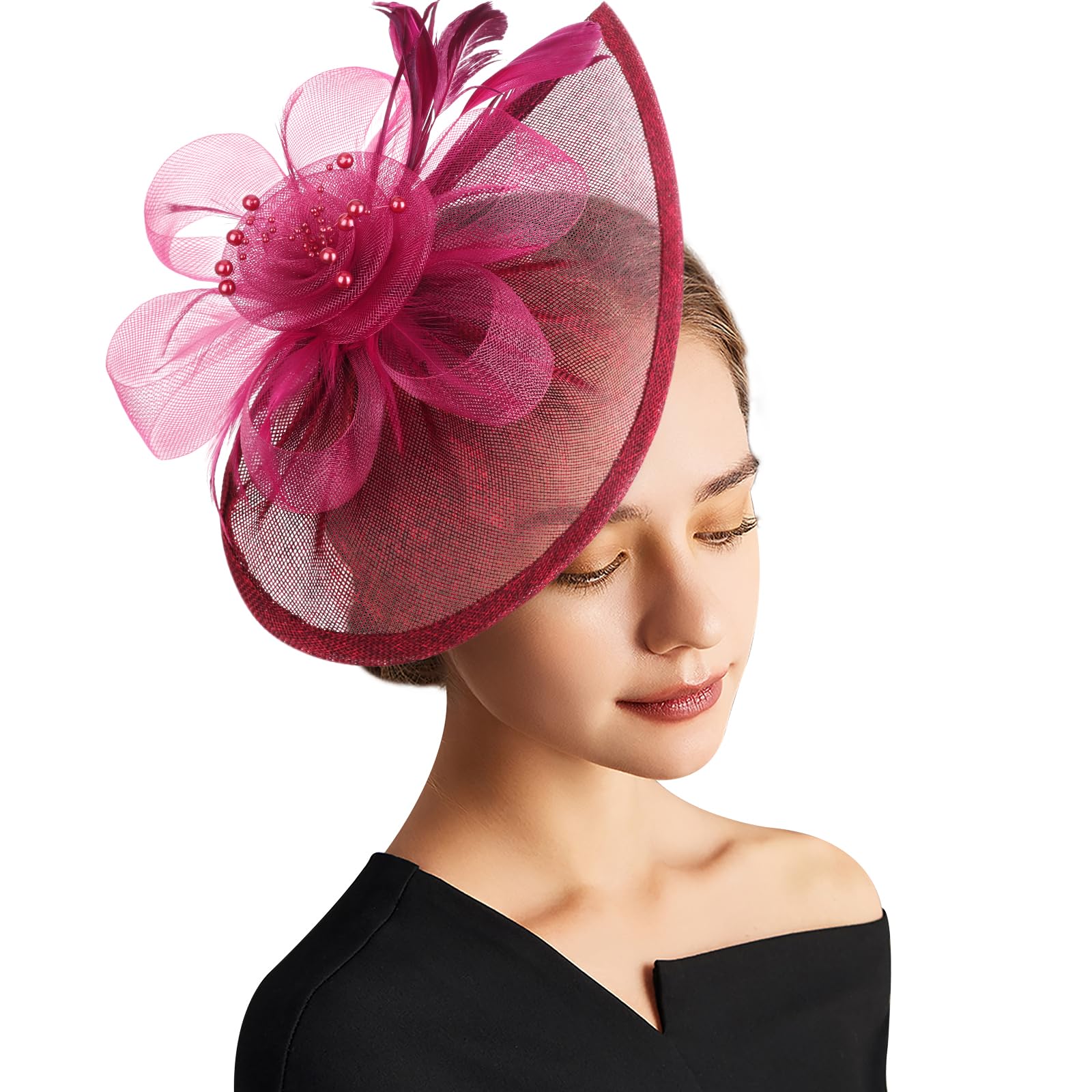 DRESHOW Women Fascinator Hats Tea Party Hat Vintage Pillbox Hat Headband for Cocktail