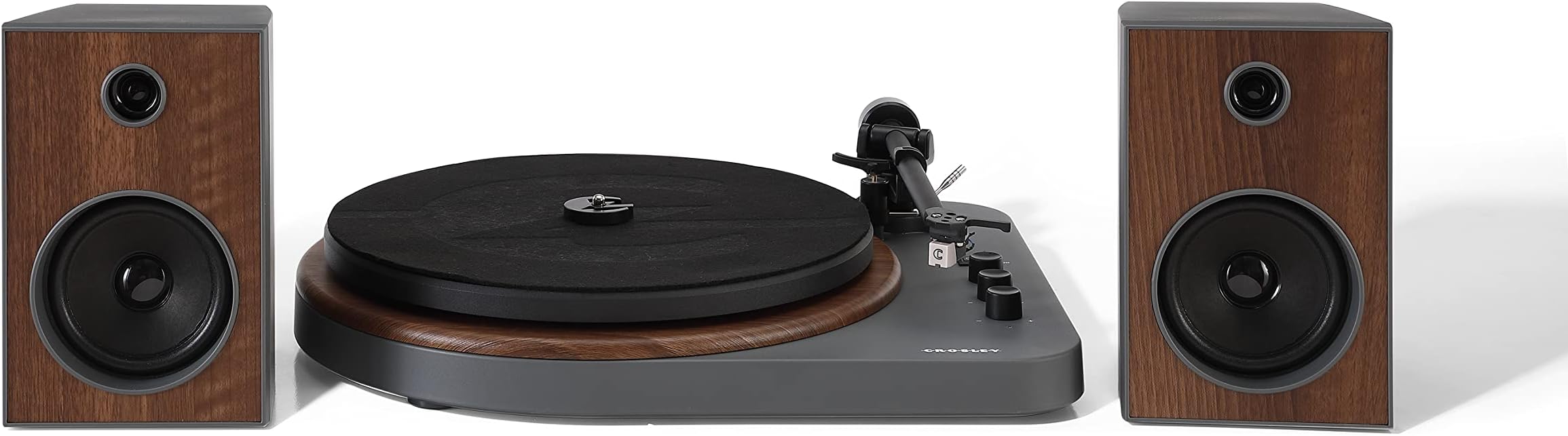 T160 Record Player with Speakers - Bluetooth Turntable with 24W Bookshelf Speakers, Easy Set Up Vinyl Player, Record Player Shelf System with Built-In Bluetooth Receiver, Black