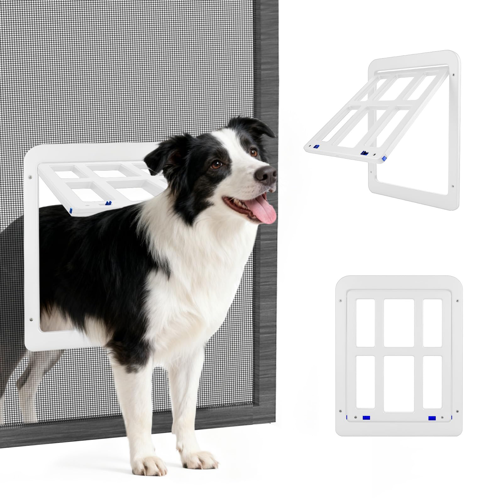 PETLESO Haustierklappe für Fliegengitter Hundeklappe mit Magneten Katzenklappe Fliegengittertür Einfache Installation für Katzen/Hunde-Weiß (34cm x 44cm)