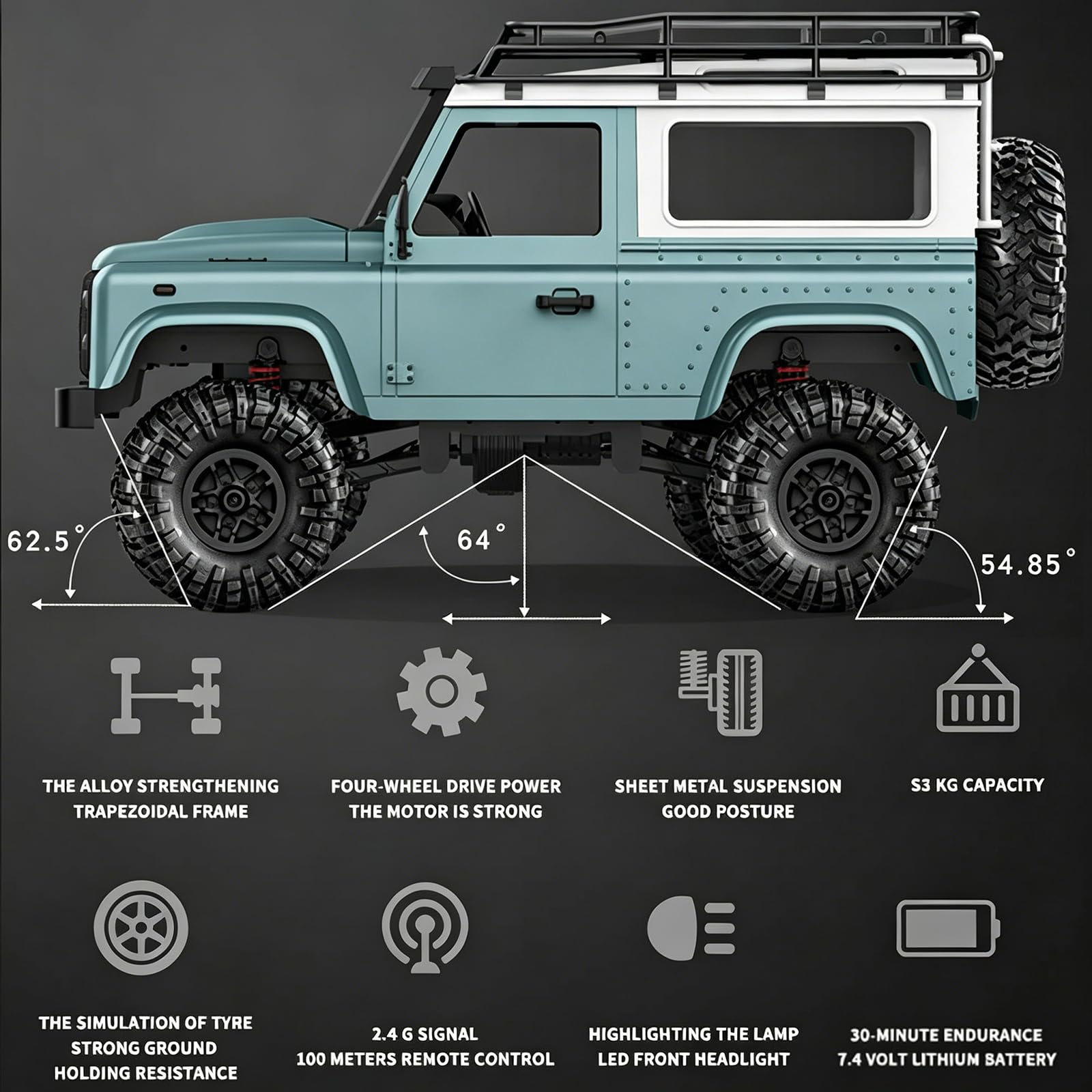 Goolsky MN-D90 Rock RC Crawler 1/12 4WD 2.4G Camion Télécommande à Grande Vitesse de la Voiture de Camion de Route RC a mené la lumière RTR (Bleu)