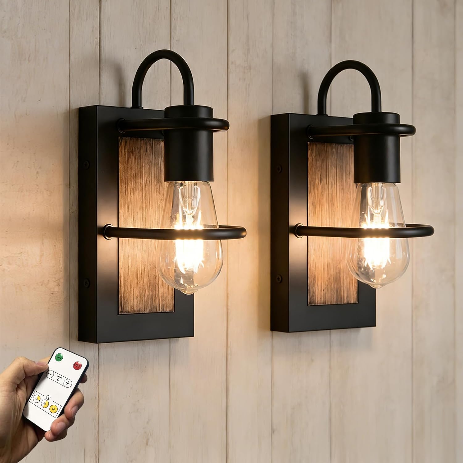 Wireless Battery Operated Wall Sconce Set of 2,Dimmable, Rechargeable with Remote & Touch Control, Industrial Vintage Design,No Wiring Installation, 8000mAh,Timmer,Magnetic Mount